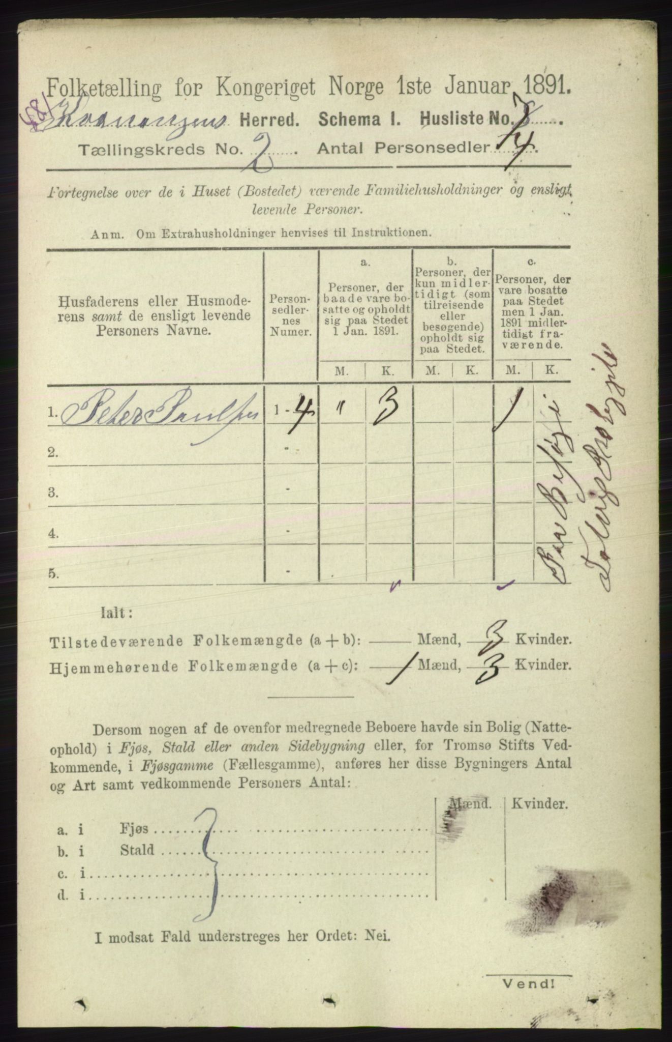 RA, 1891 census for 1943 Kvænangen, 1891, p. 331