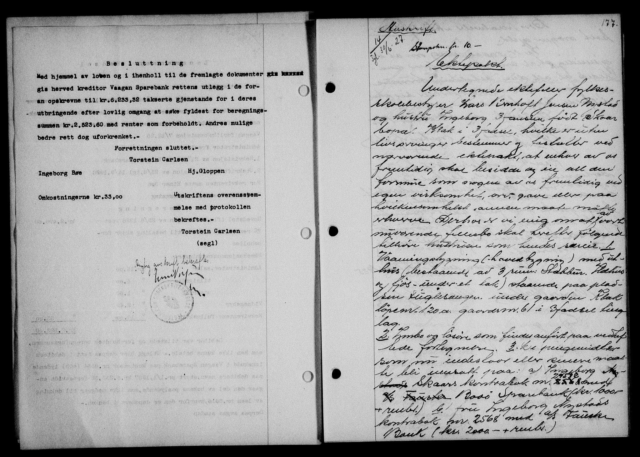 Vesterålen sorenskriveri, SAT/A-4180/1/2/2Ca/L0044: Mortgage book no. 37, 1927-1927, Deed date: 30.06.1927