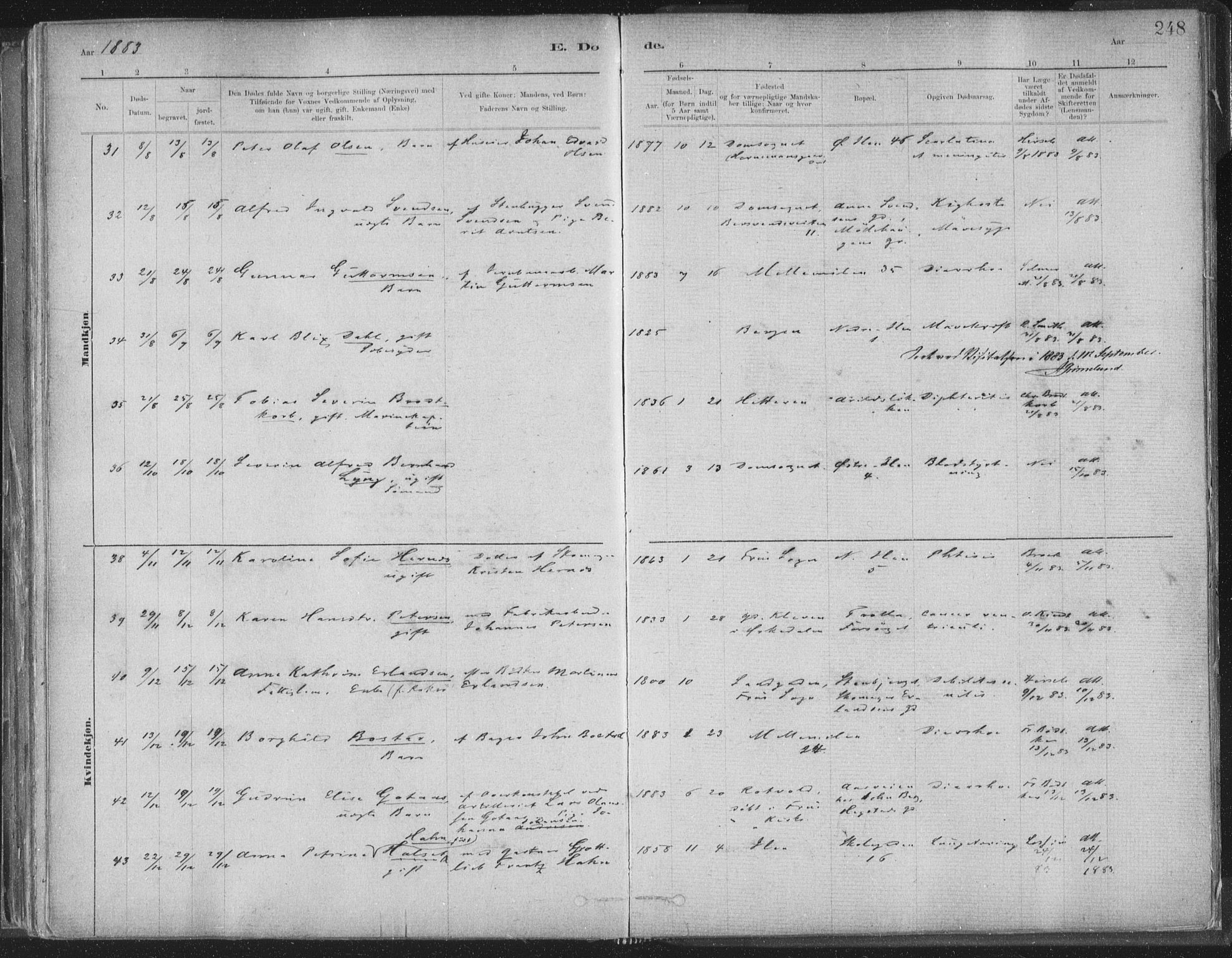 Ministerialprotokoller, klokkerbøker og fødselsregistre - Sør-Trøndelag, SAT/A-1456/603/L0162: Parish register (official) no. 603A01, 1879-1895, p. 248