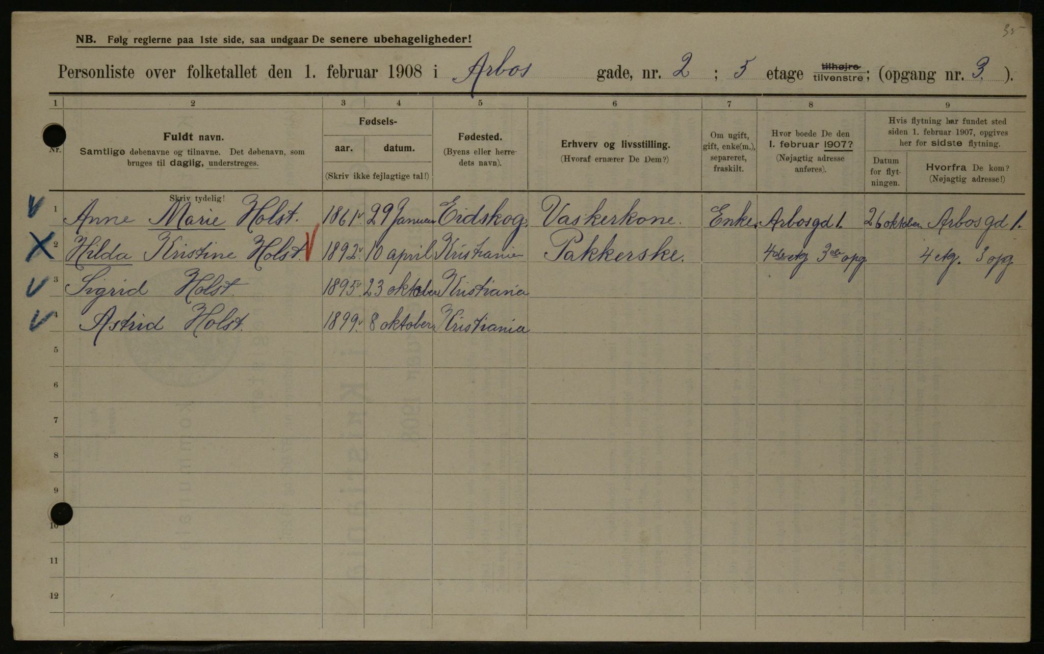 OBA, Municipal Census 1908 for Kristiania, 1908, p. 2011