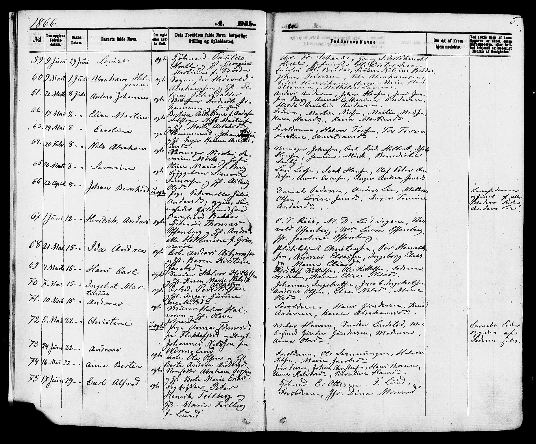 Skien kirkebøker, AV/SAKO-A-302/F/Fa/L0008: Parish register (official) no. 8, 1866-1877, p. 5