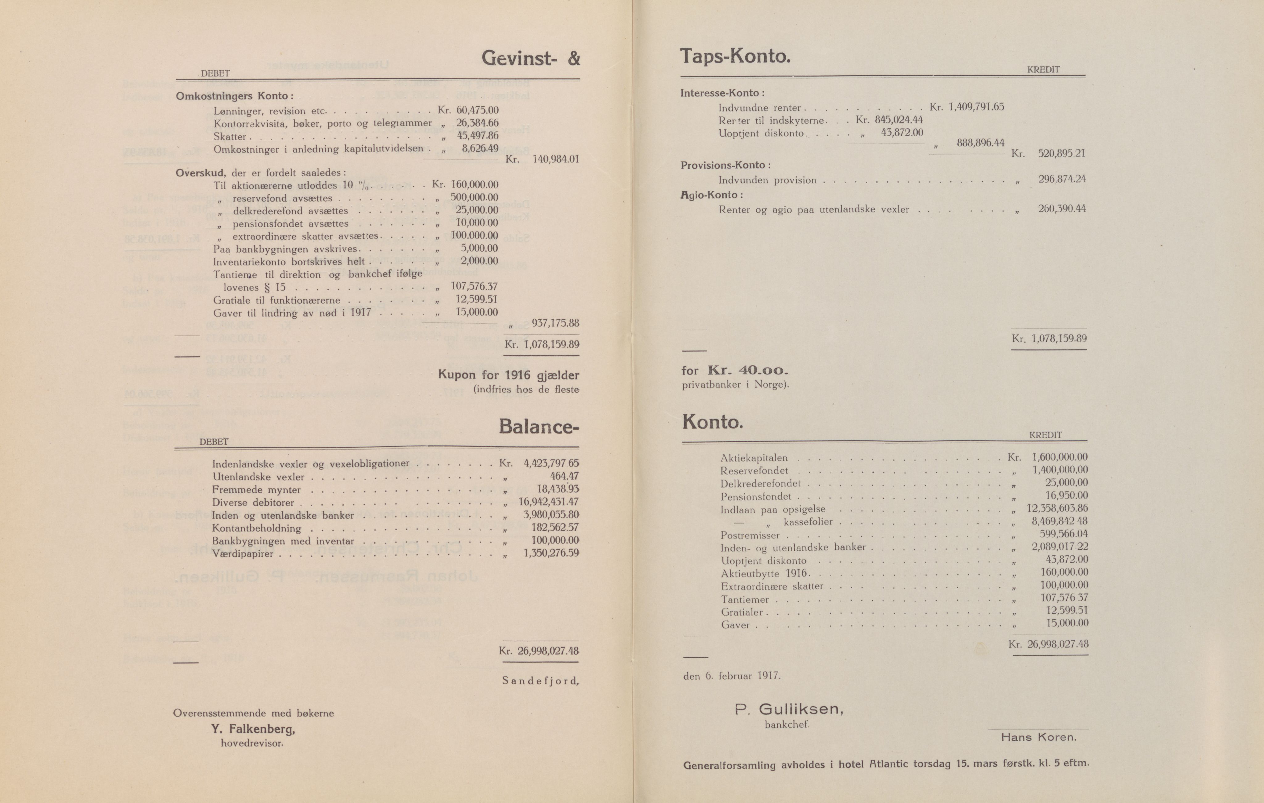 Privatbanken i Sandefjord AS, VEMU/ARS-A-1256/X/L0001: Årsberetninger, 1912-1929, p. 36