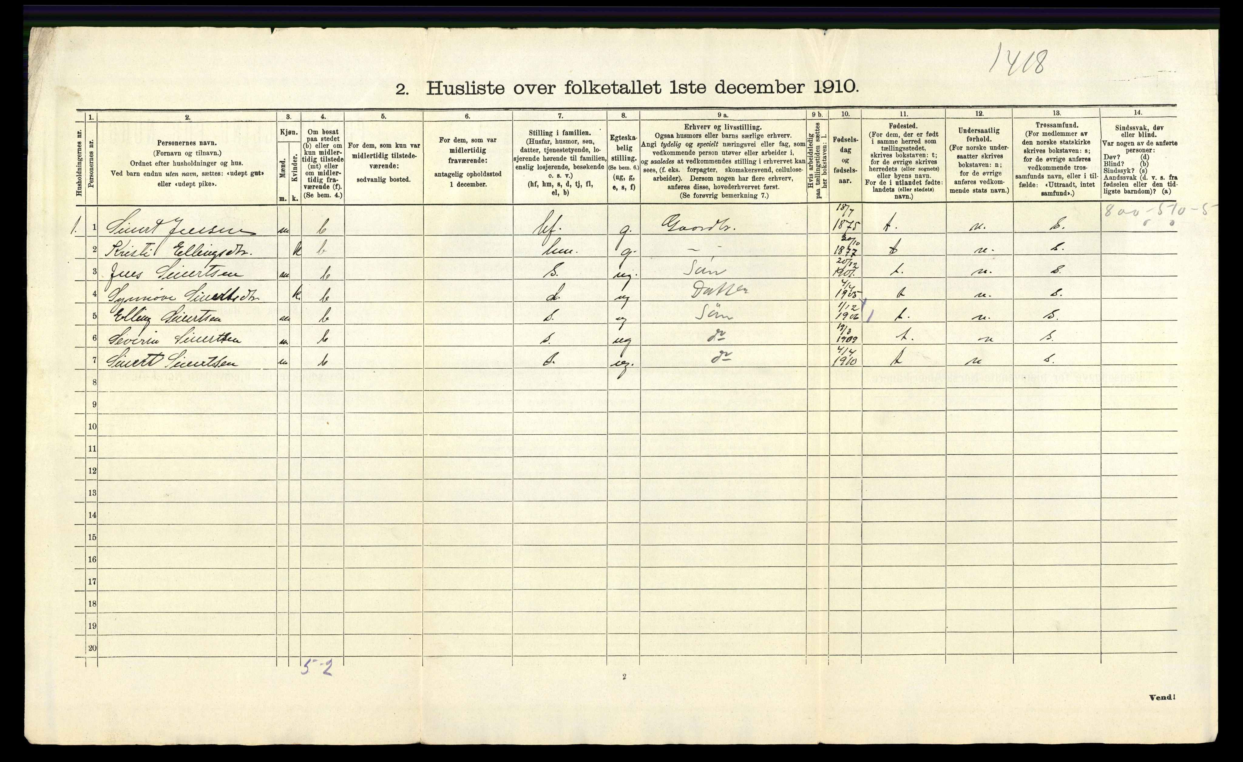 RA, 1910 census for Tysnes, 1910, p. 55