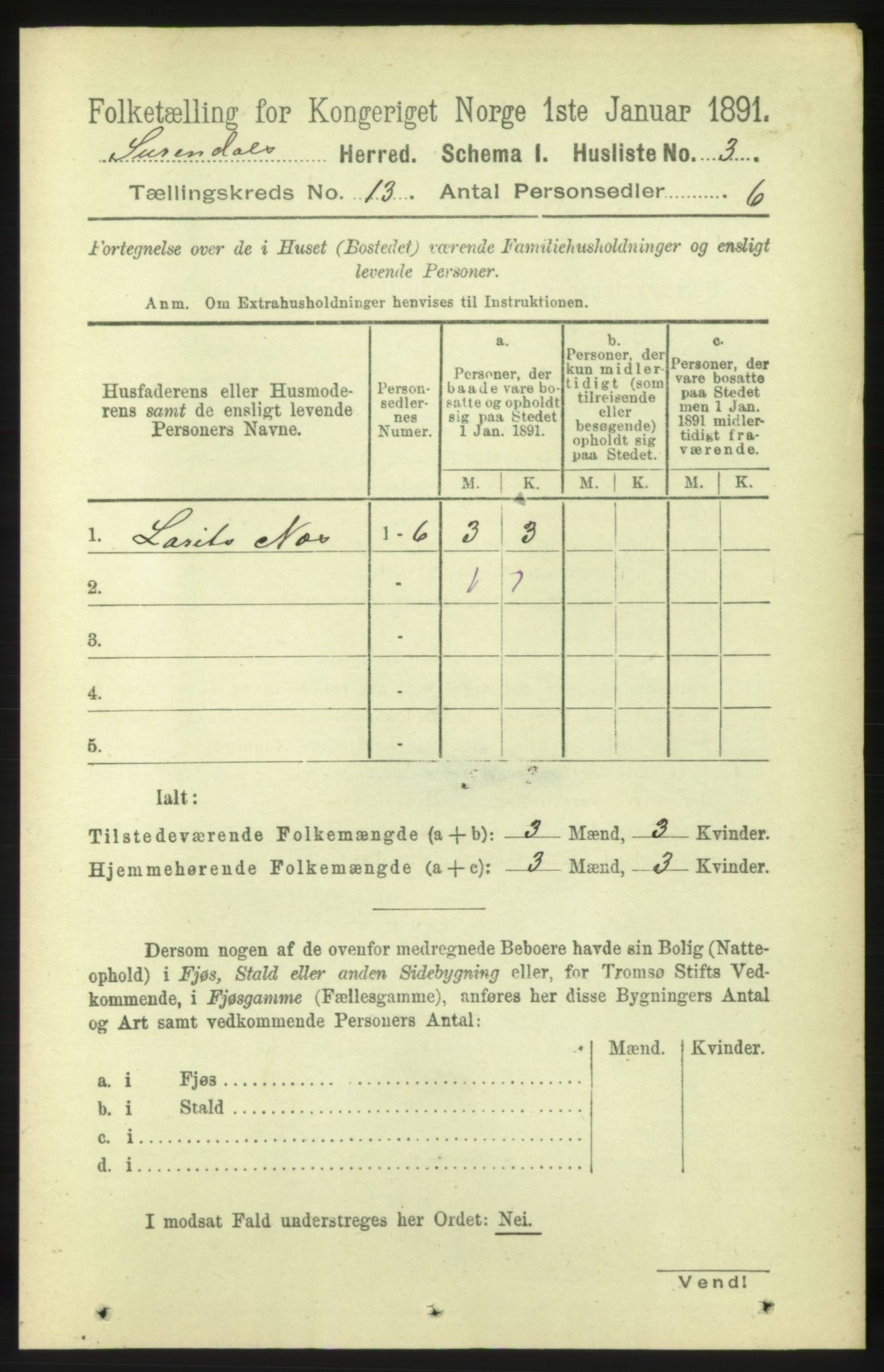 RA, 1891 census for 1566 Surnadal, 1891, p. 3110