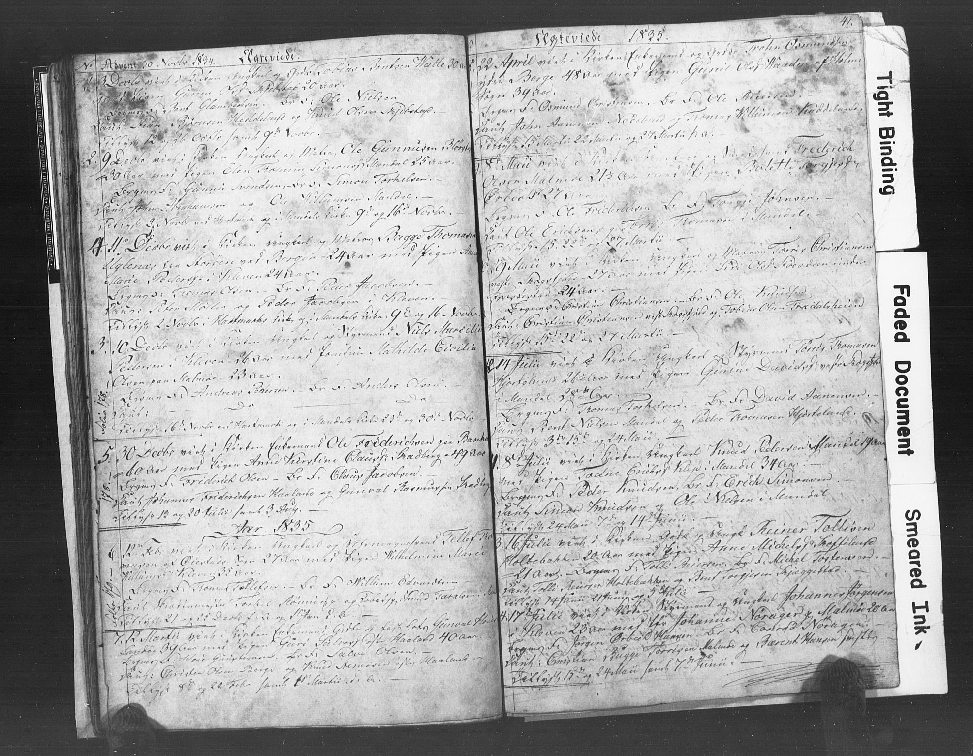 Mandal sokneprestkontor, SAK/1111-0030/F/Fb/Fba/L0003: Parish register (copy) no. B 1C, 1834-1838, p. 41