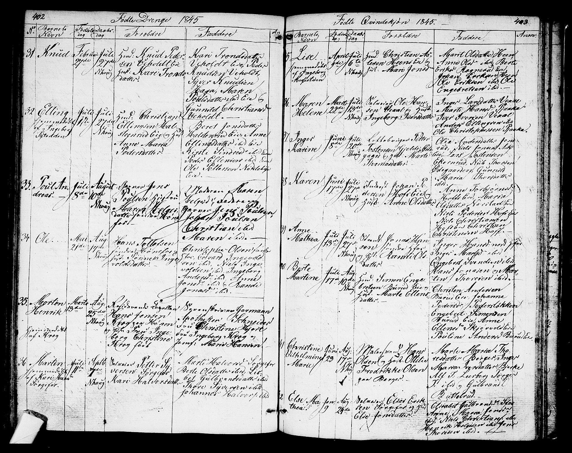 Norderhov kirkebøker, AV/SAKO-A-237/G/Ga/L0004: Parish register (copy) no. I 4, 1824-1849, p. 402-403