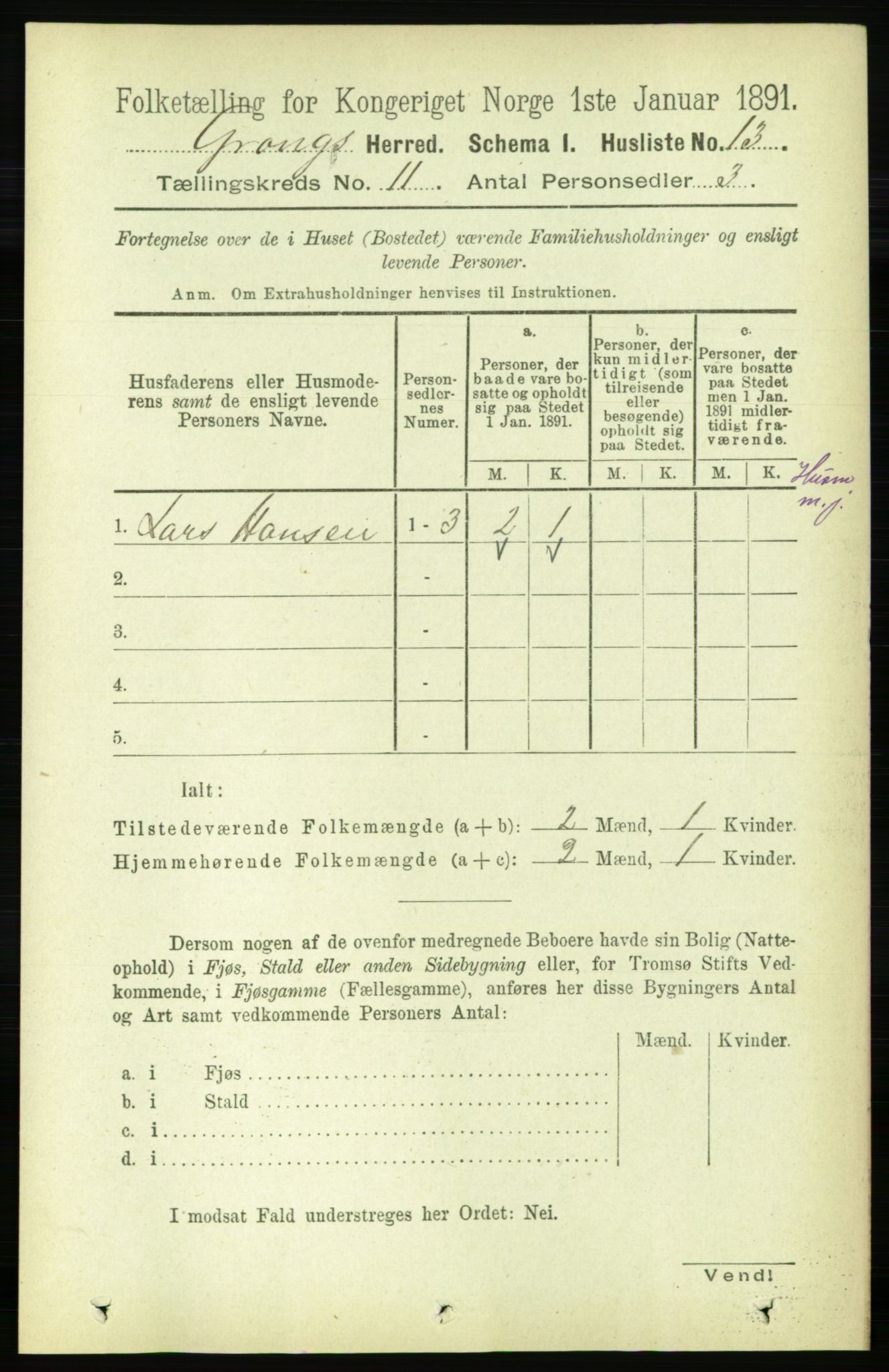 RA, 1891 census for 1742 Grong, 1891, p. 4043