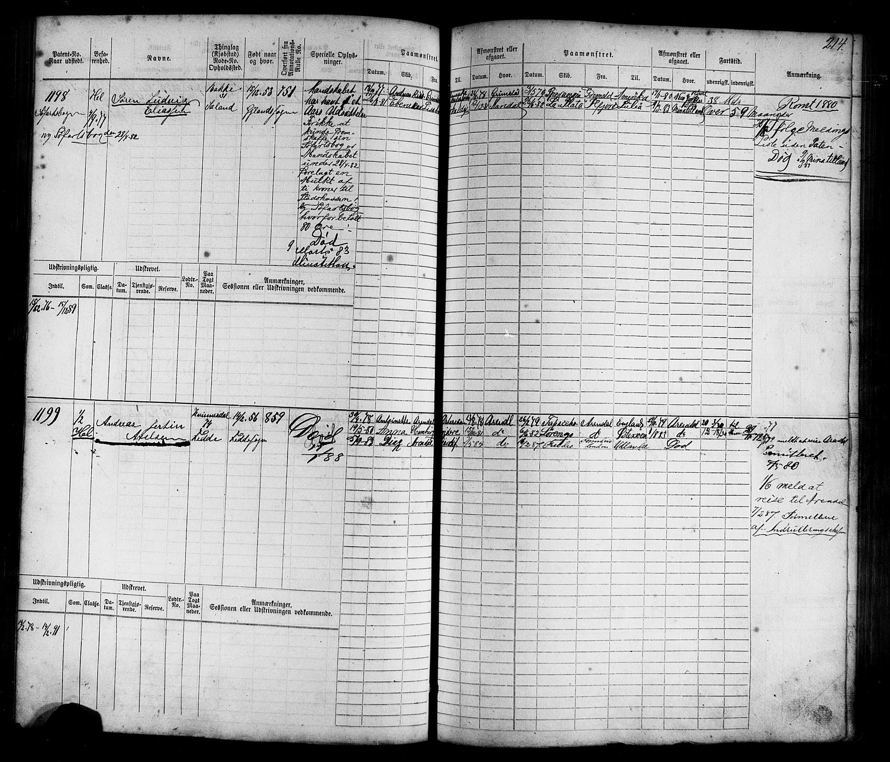 Flekkefjord mønstringskrets, AV/SAK-2031-0018/F/Fb/L0009: Hovedrulle nr 771-1533, Æ-6, 1868-1900, p. 223