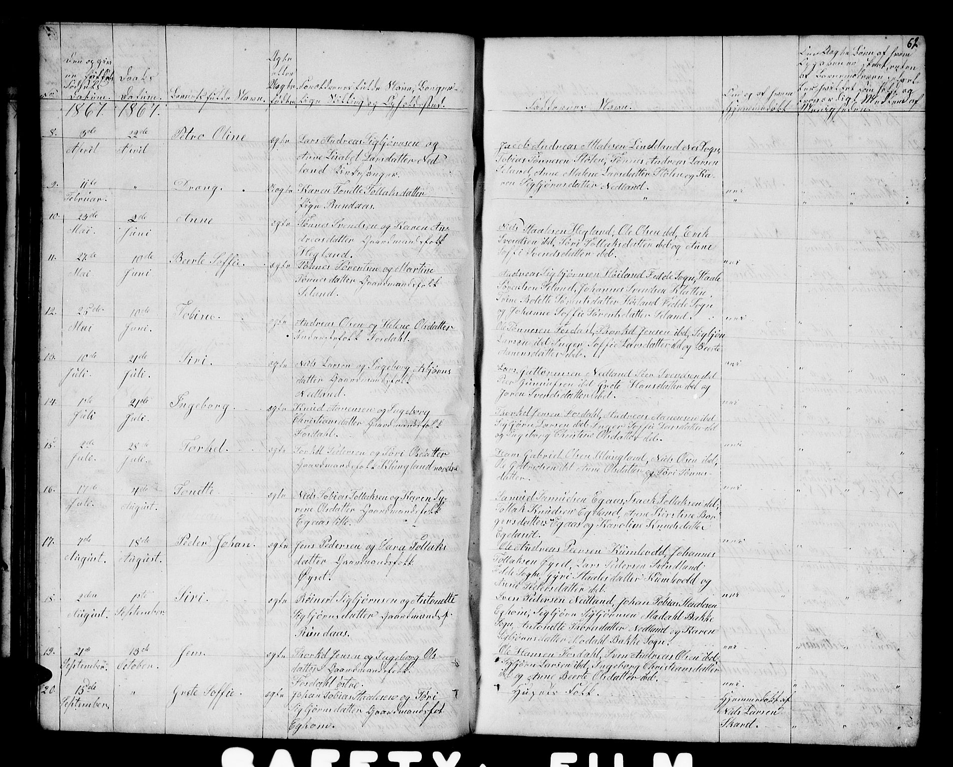 Bakke sokneprestkontor, AV/SAK-1111-0002/F/Fb/Fbb/L0002: Parish register (copy) no. B 2, 1849-1878, p. 62