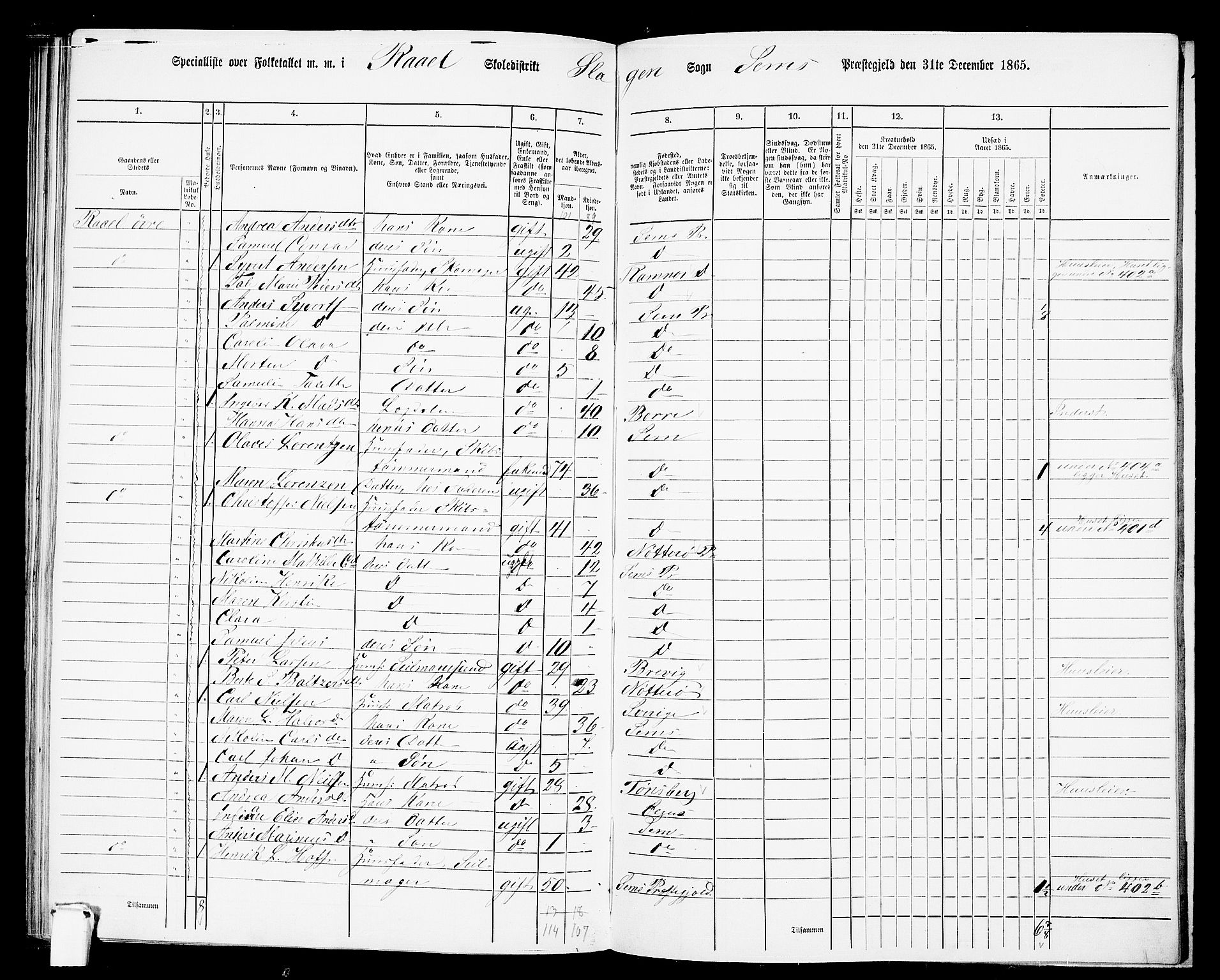 RA, 1865 census for Sem, 1865, p. 184