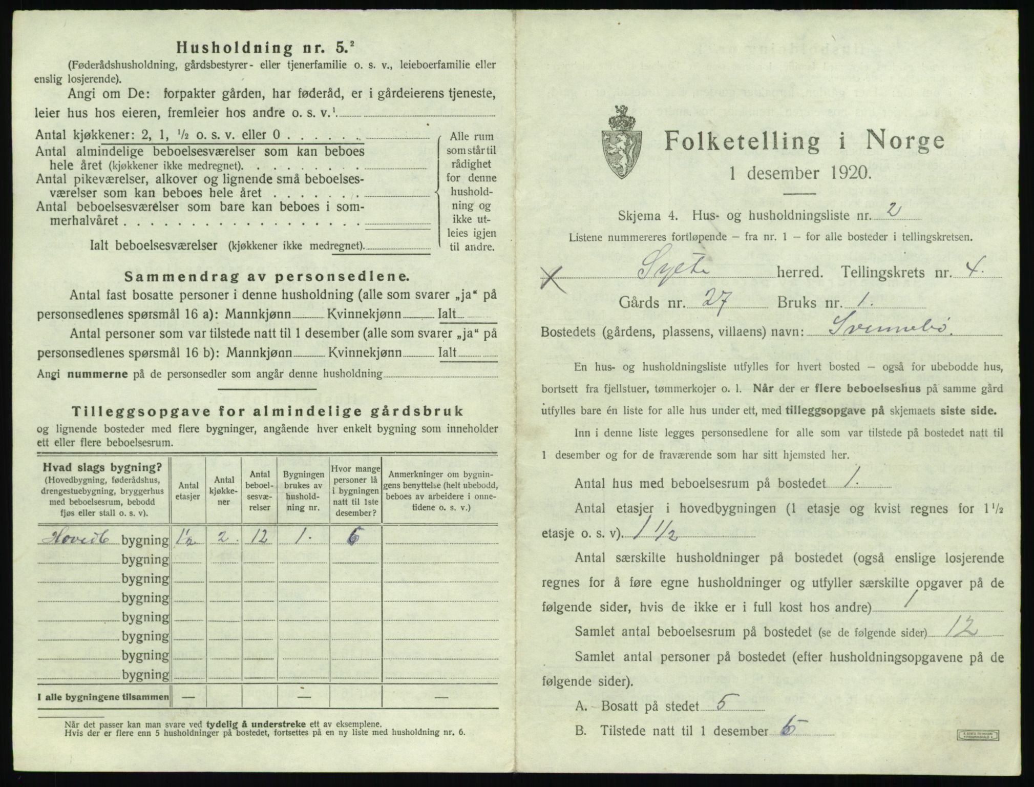 SAT, 1920 census for Sylte, 1920, p. 453