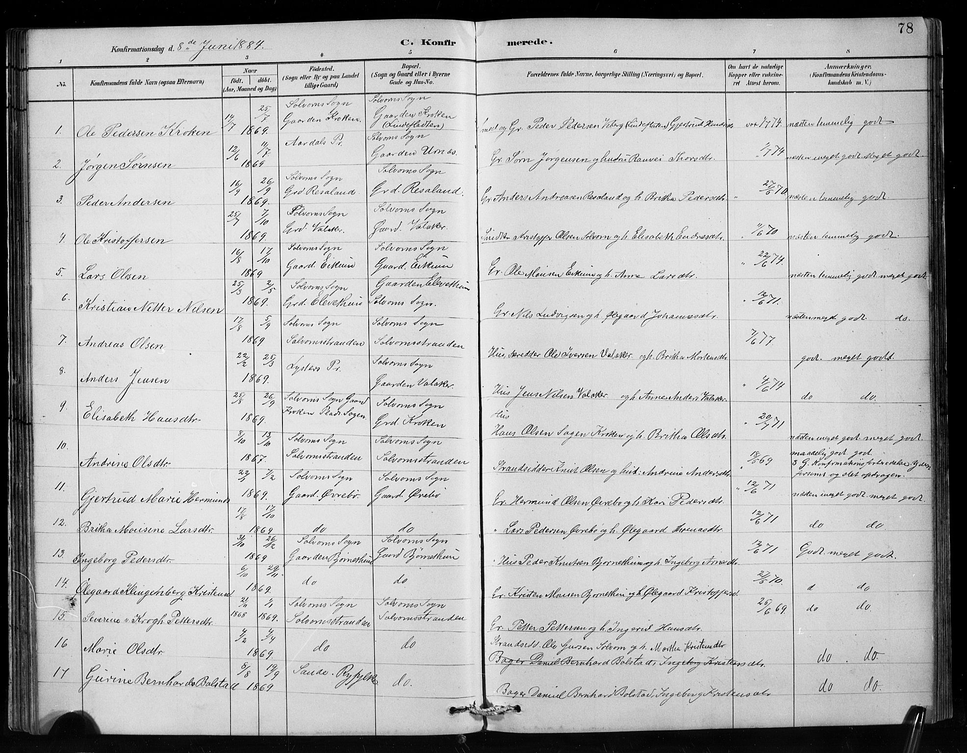 Hafslo sokneprestembete, AV/SAB-A-80301/H/Hab/Habc/L0001: Parish register (copy) no. C 1, 1882-1908, p. 78