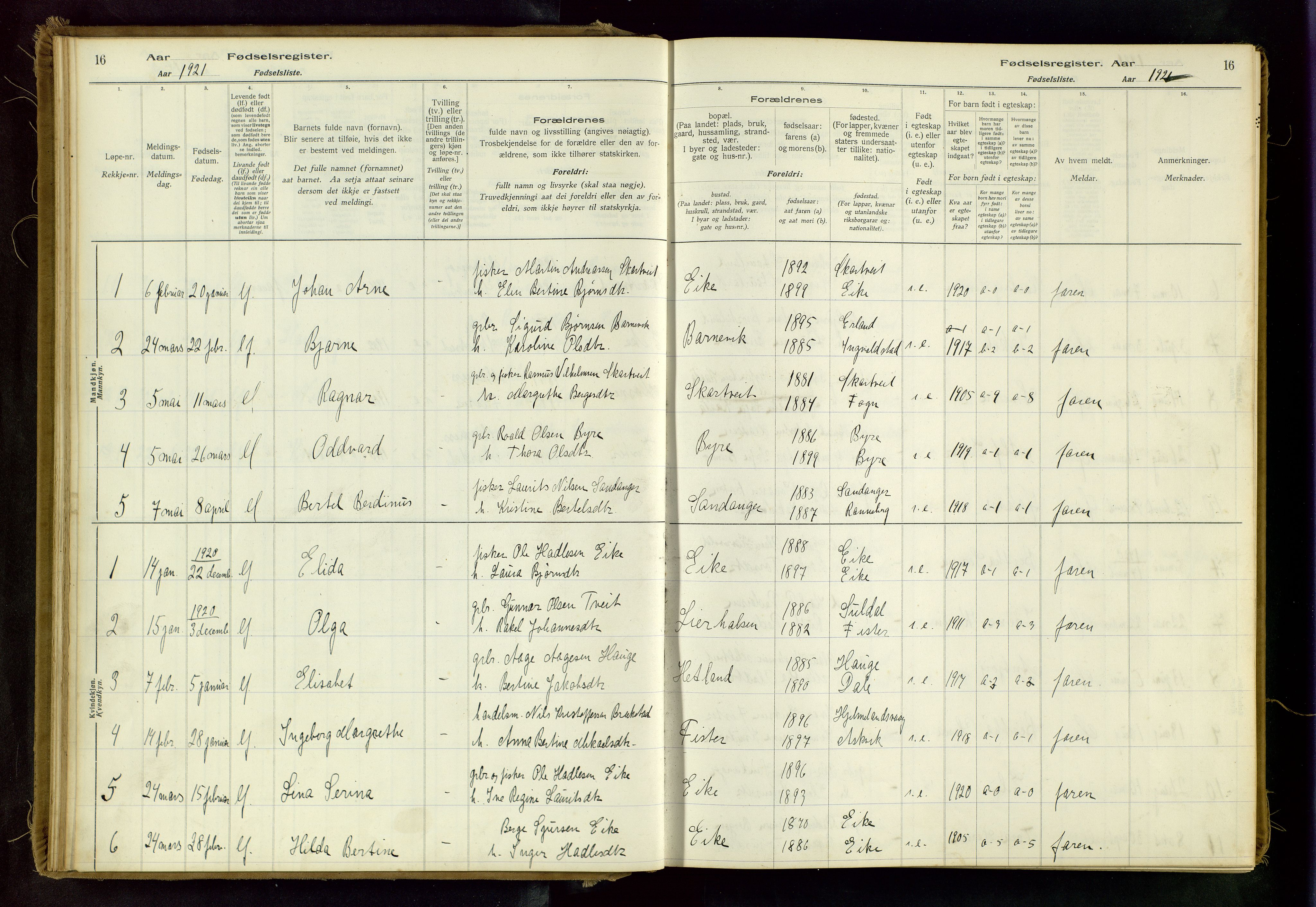 Hjelmeland sokneprestkontor, SAST/A-101843/02/B/L0003: Birth register no. 3, 1916-1997, p. 16
