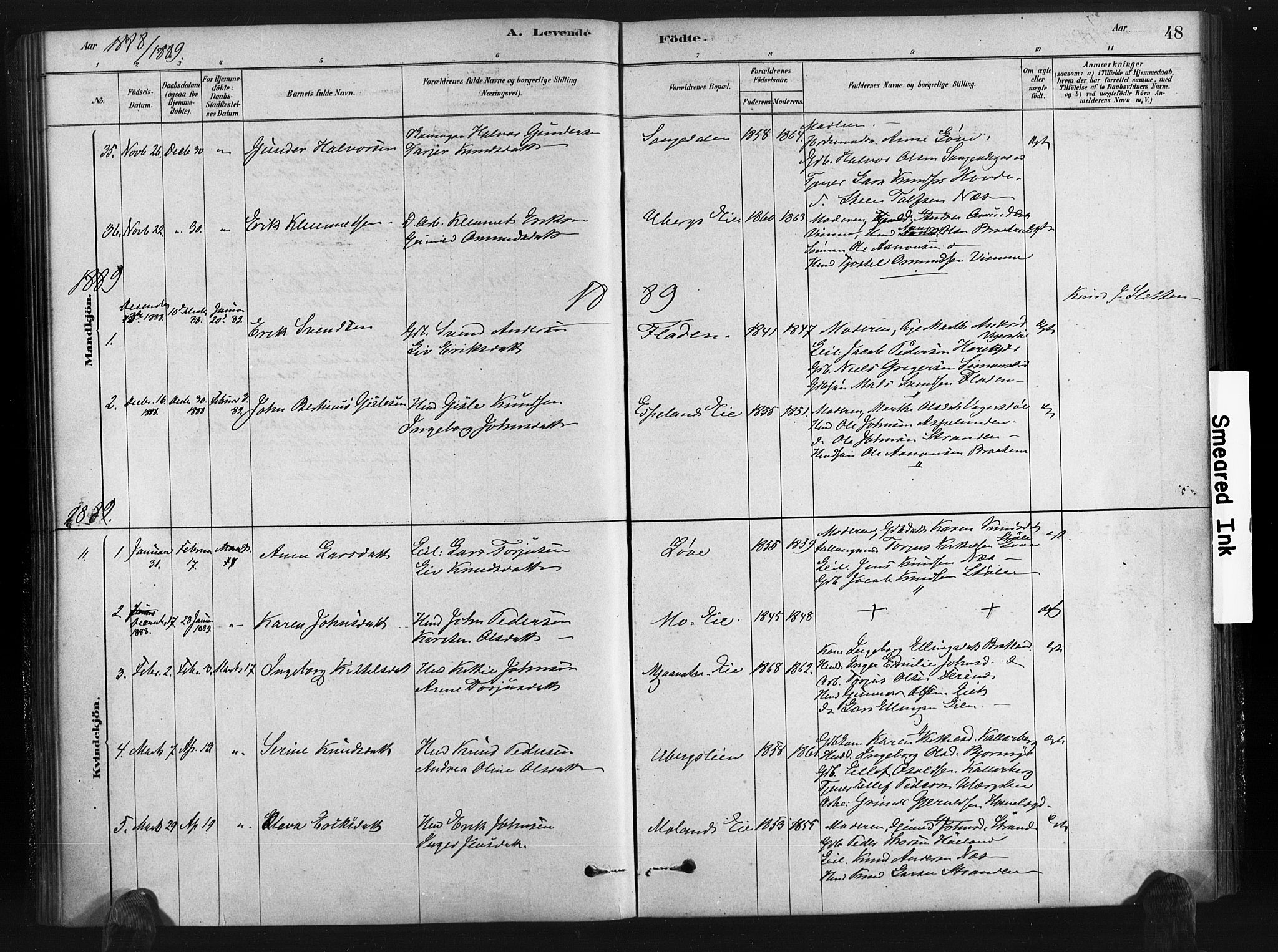 Gjerstad sokneprestkontor, AV/SAK-1111-0014/F/Fa/Fab/L0004: Parish register (official) no. A 4, 1879-1890, p. 48