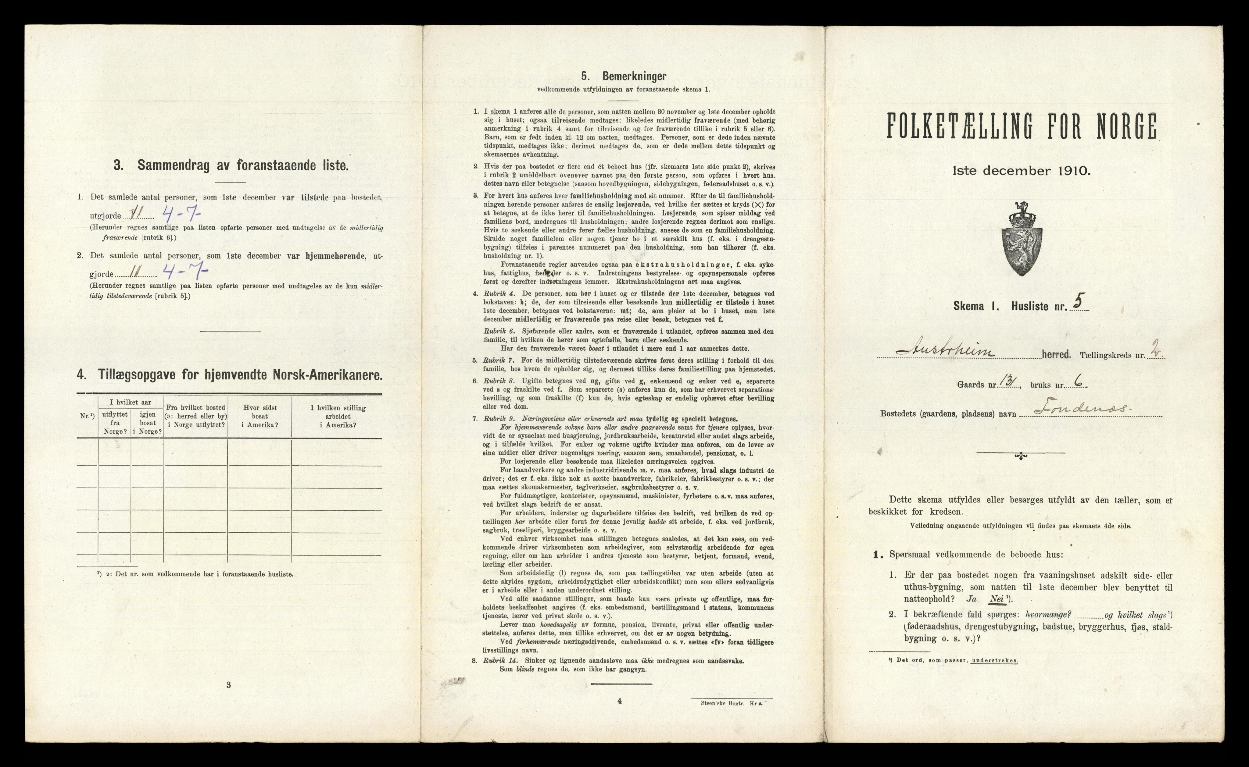 RA, 1910 census for Austrheim, 1910, p. 102