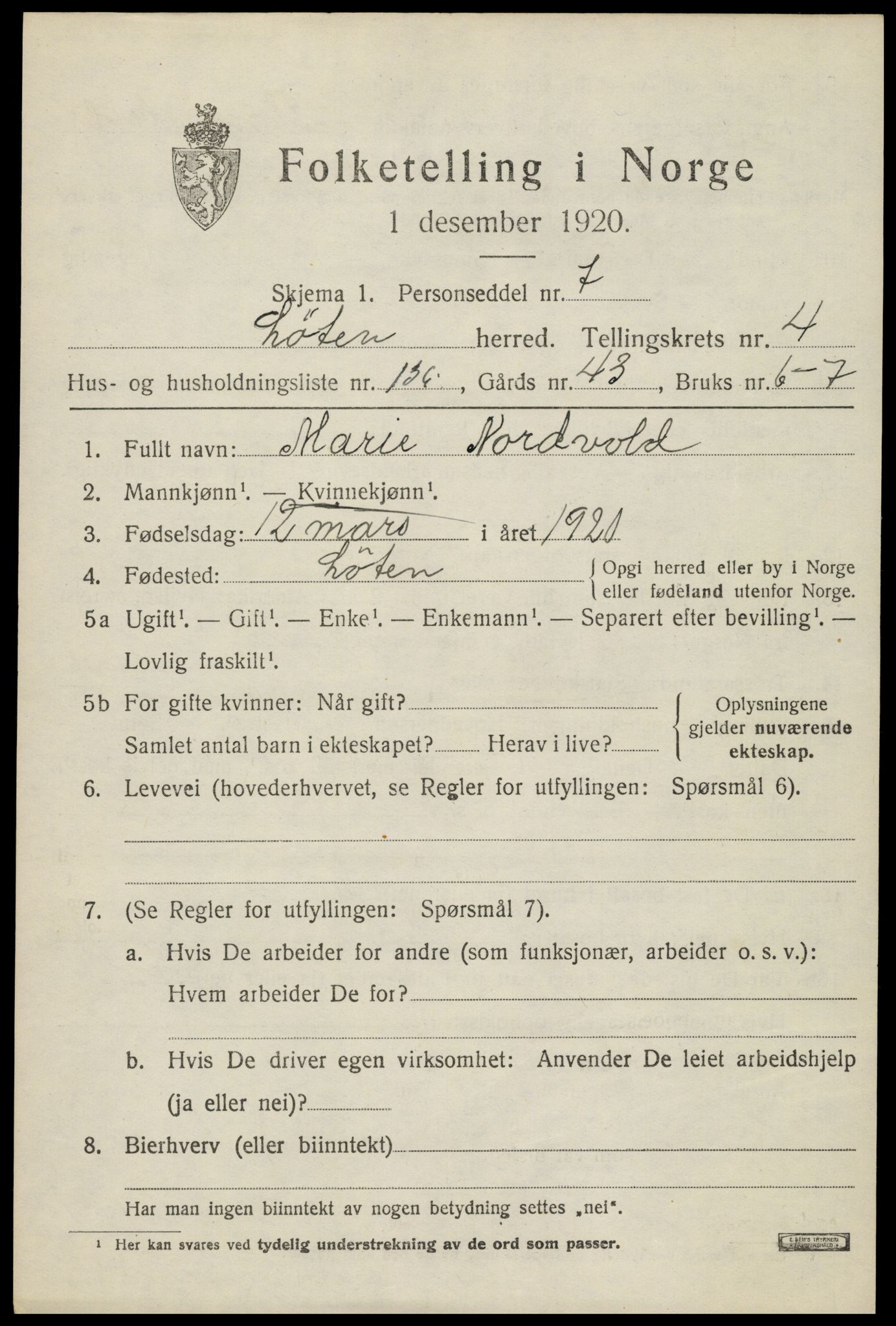 SAH, 1920 census for Løten, 1920, p. 9825