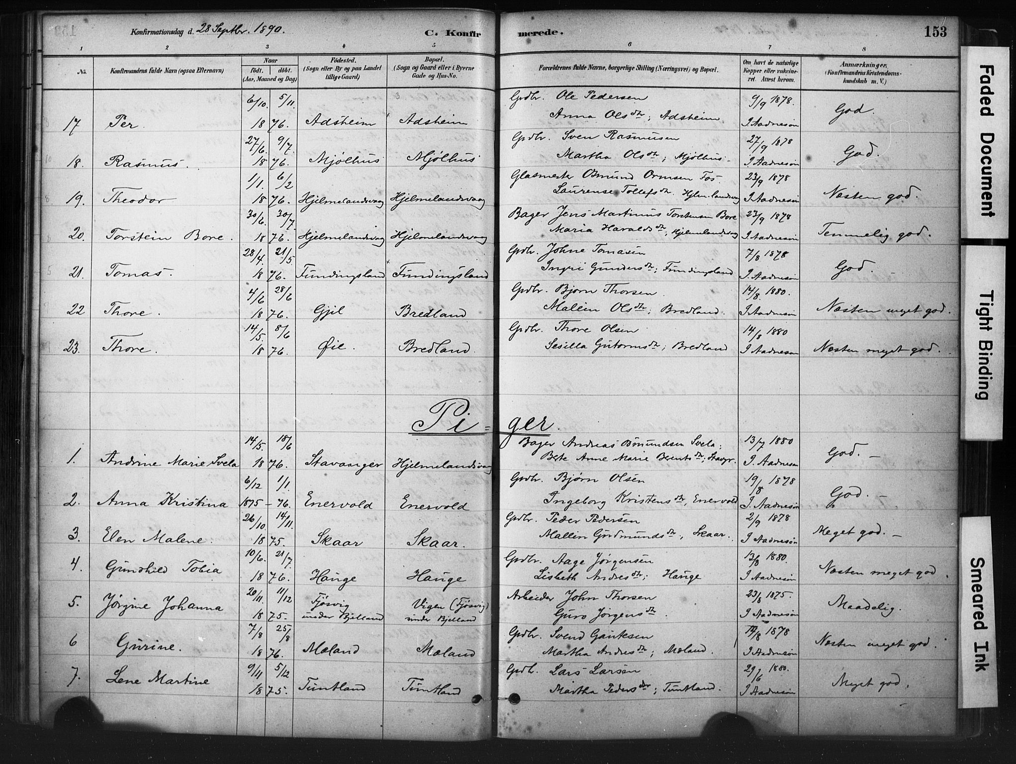 Hjelmeland sokneprestkontor, AV/SAST-A-101843/01/IV/L0014: Parish register (official) no. A 14, 1879-1900, p. 153