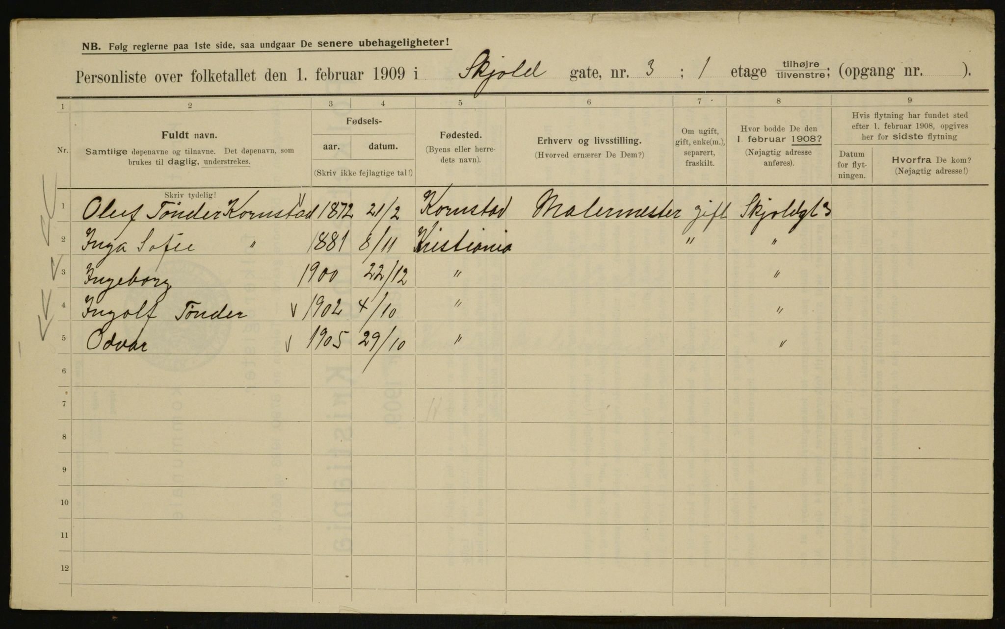 OBA, Municipal Census 1909 for Kristiania, 1909, p. 87207