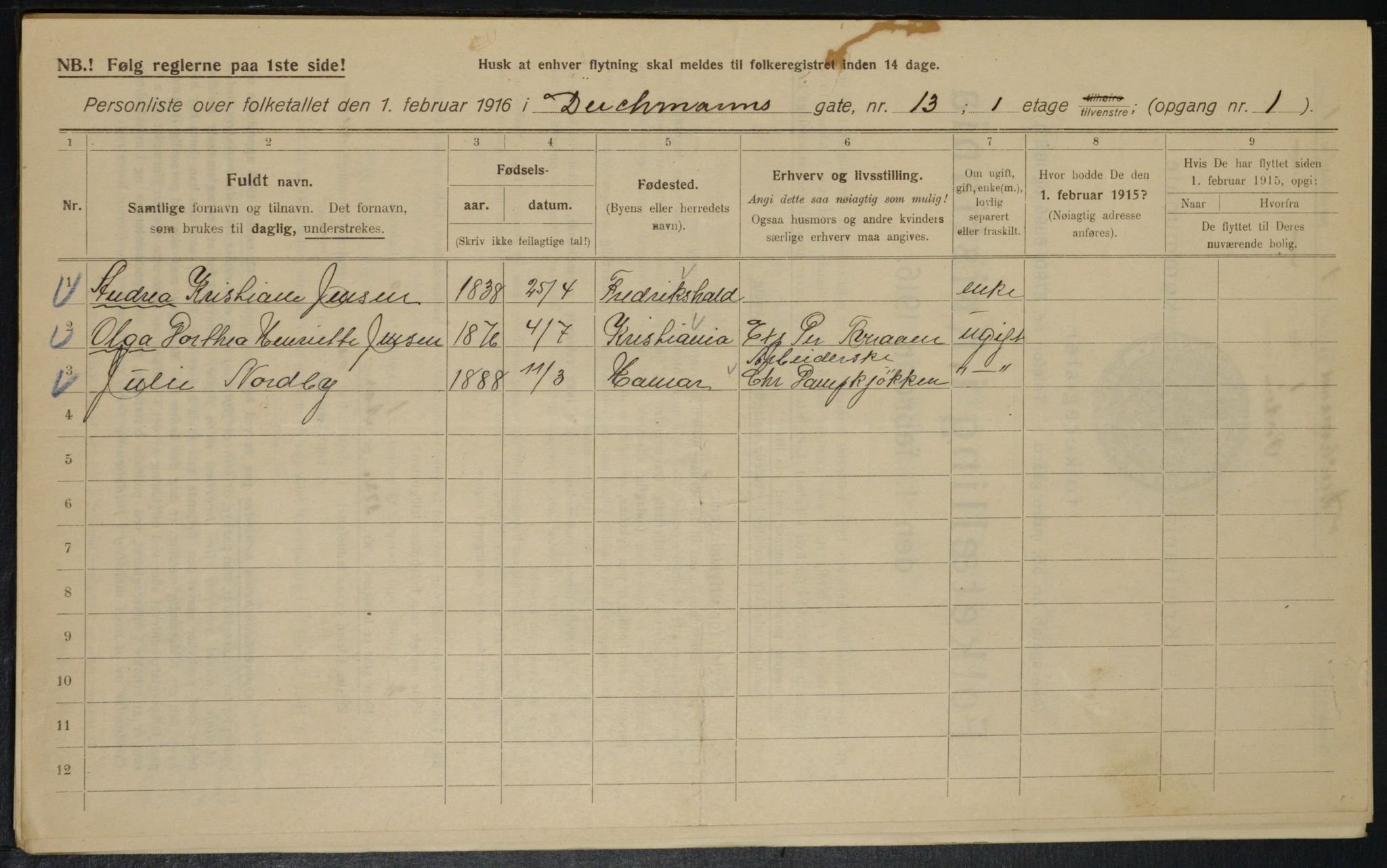 OBA, Municipal Census 1916 for Kristiania, 1916, p. 15706