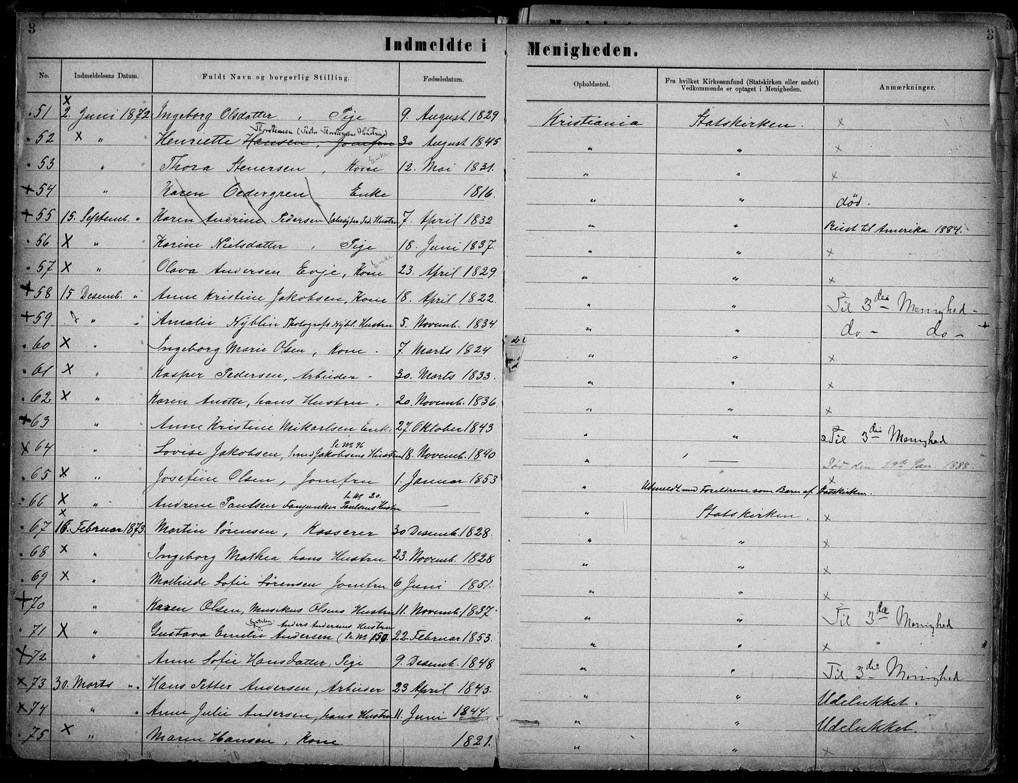 Første Metodistkirke Oslo -  menighetsprotokoller, SAO/PAO-0067/F/L0002: Dissenter register no. 2, 1883-1892, p. 3