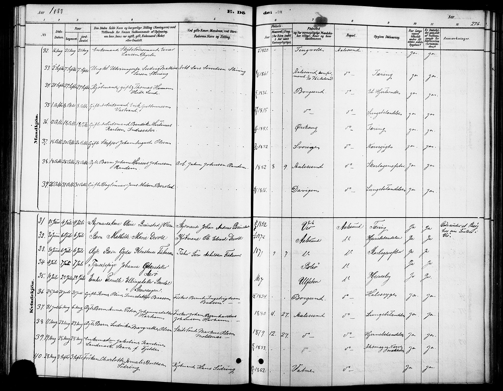 Ministerialprotokoller, klokkerbøker og fødselsregistre - Møre og Romsdal, AV/SAT-A-1454/529/L0454: Parish register (official) no. 529A04, 1878-1885, p. 276