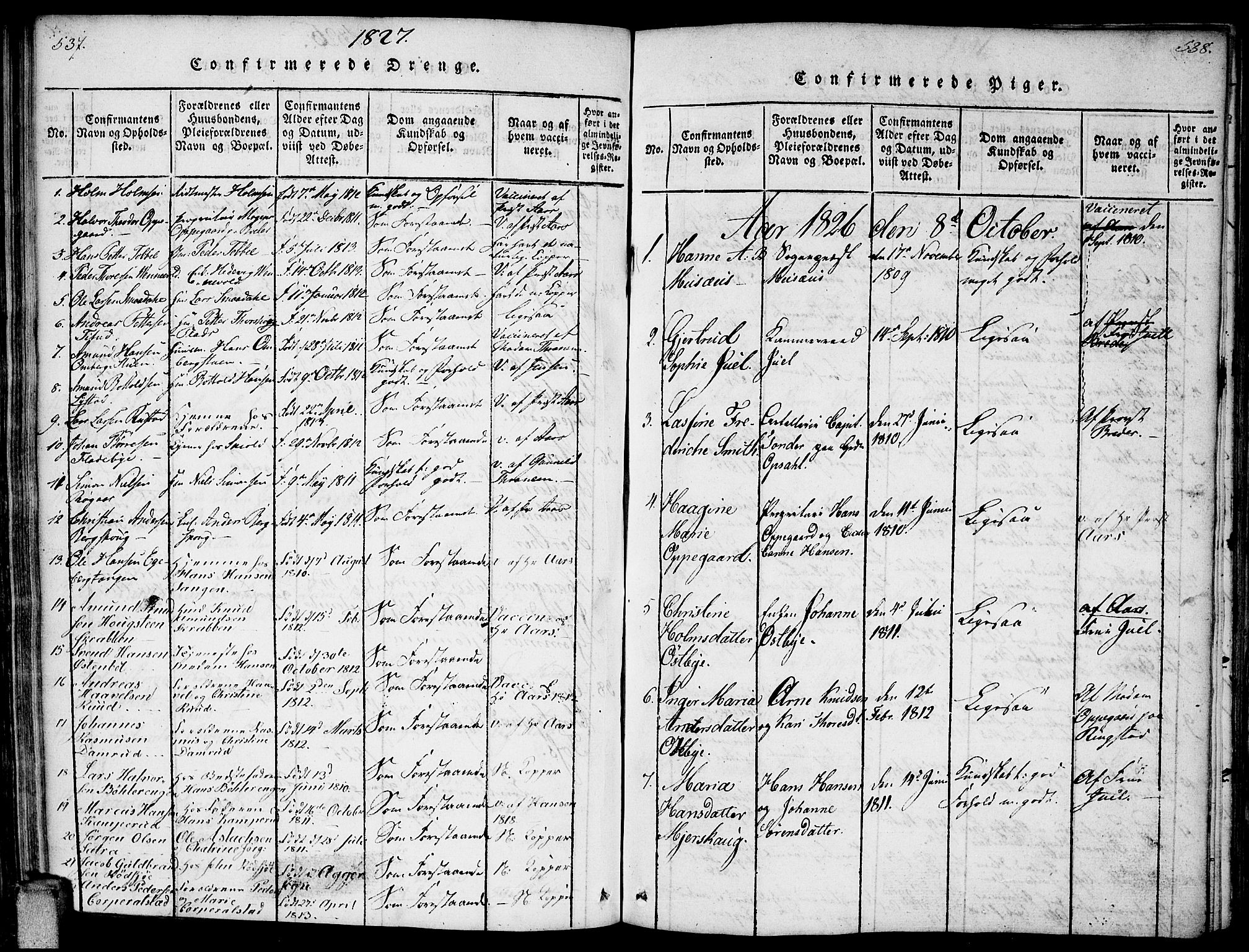 Enebakk prestekontor Kirkebøker, SAO/A-10171c/F/Fa/L0006: Parish register (official) no. I 6, 1815-1832, p. 537-538
