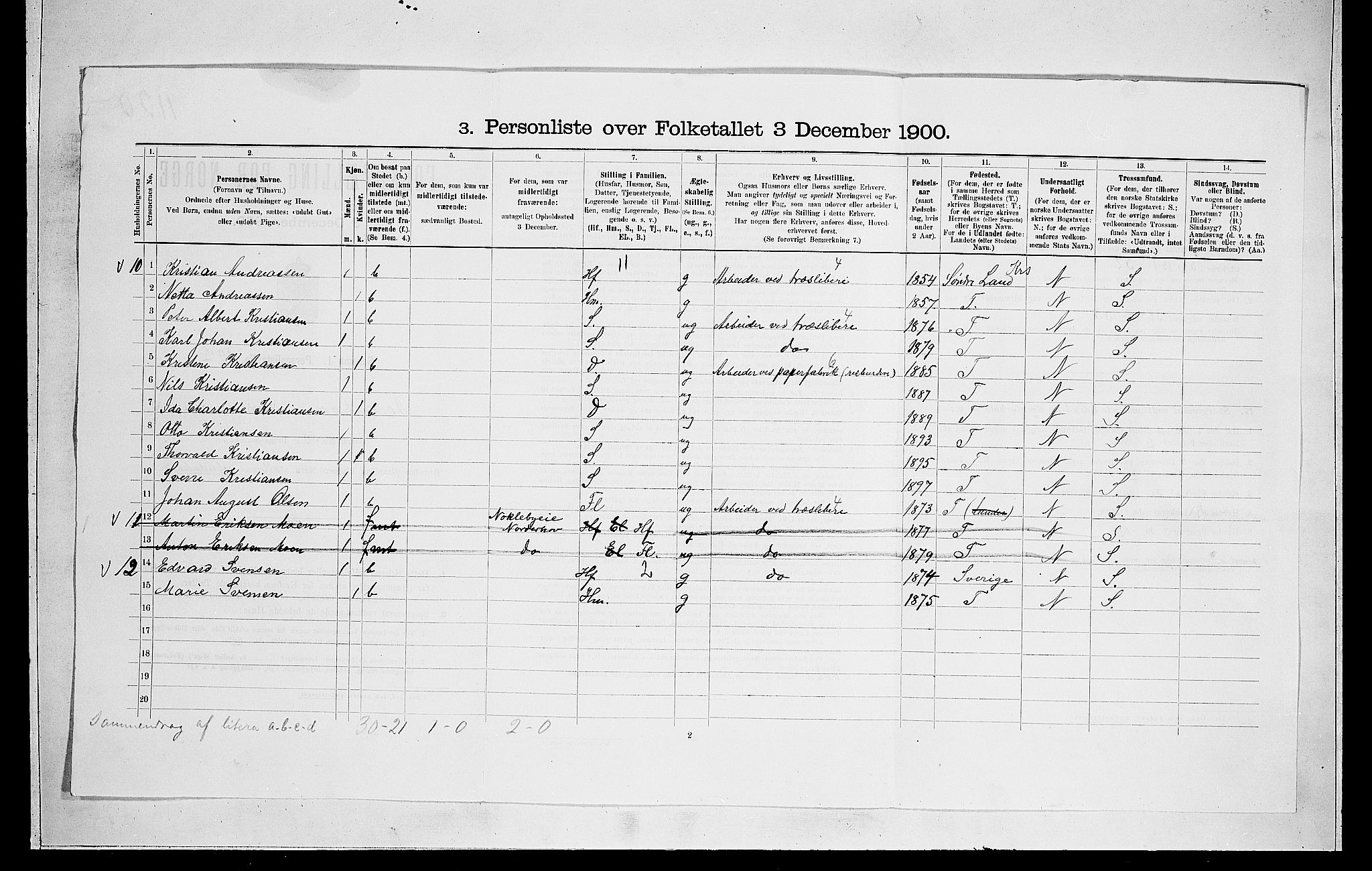 RA, 1900 census for Norderhov, 1900, p. 107