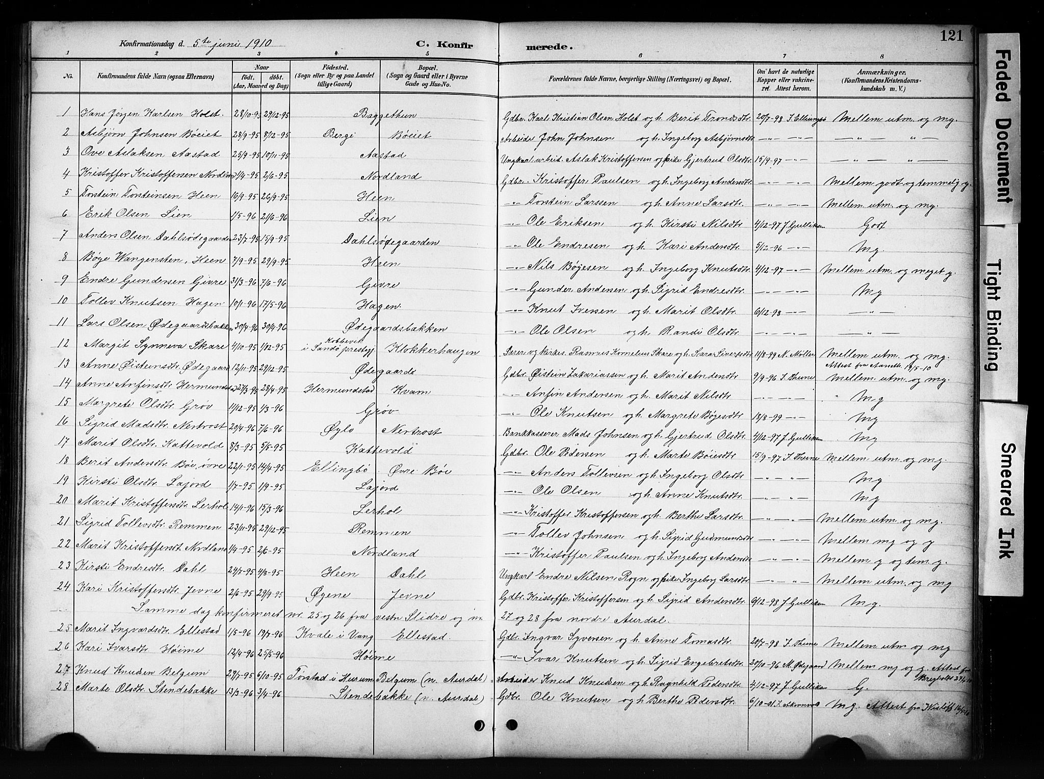 Vang prestekontor, Valdres, SAH/PREST-140/H/Hb/L0006: Parish register (copy) no. 6, 1893-1918, p. 121