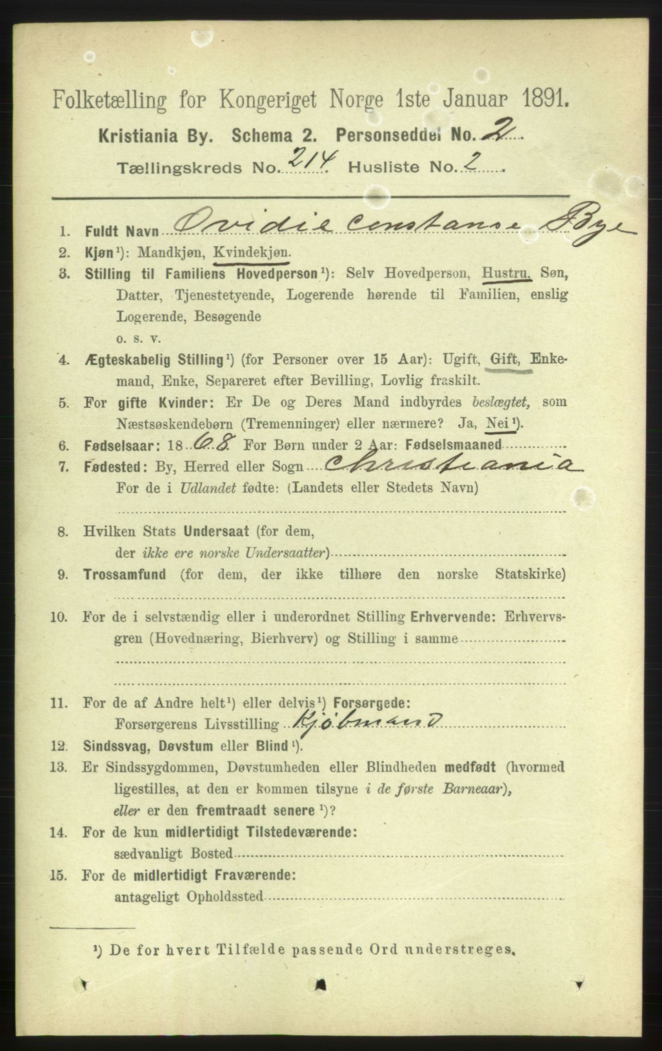 RA, 1891 census for 0301 Kristiania, 1891, p. 127285