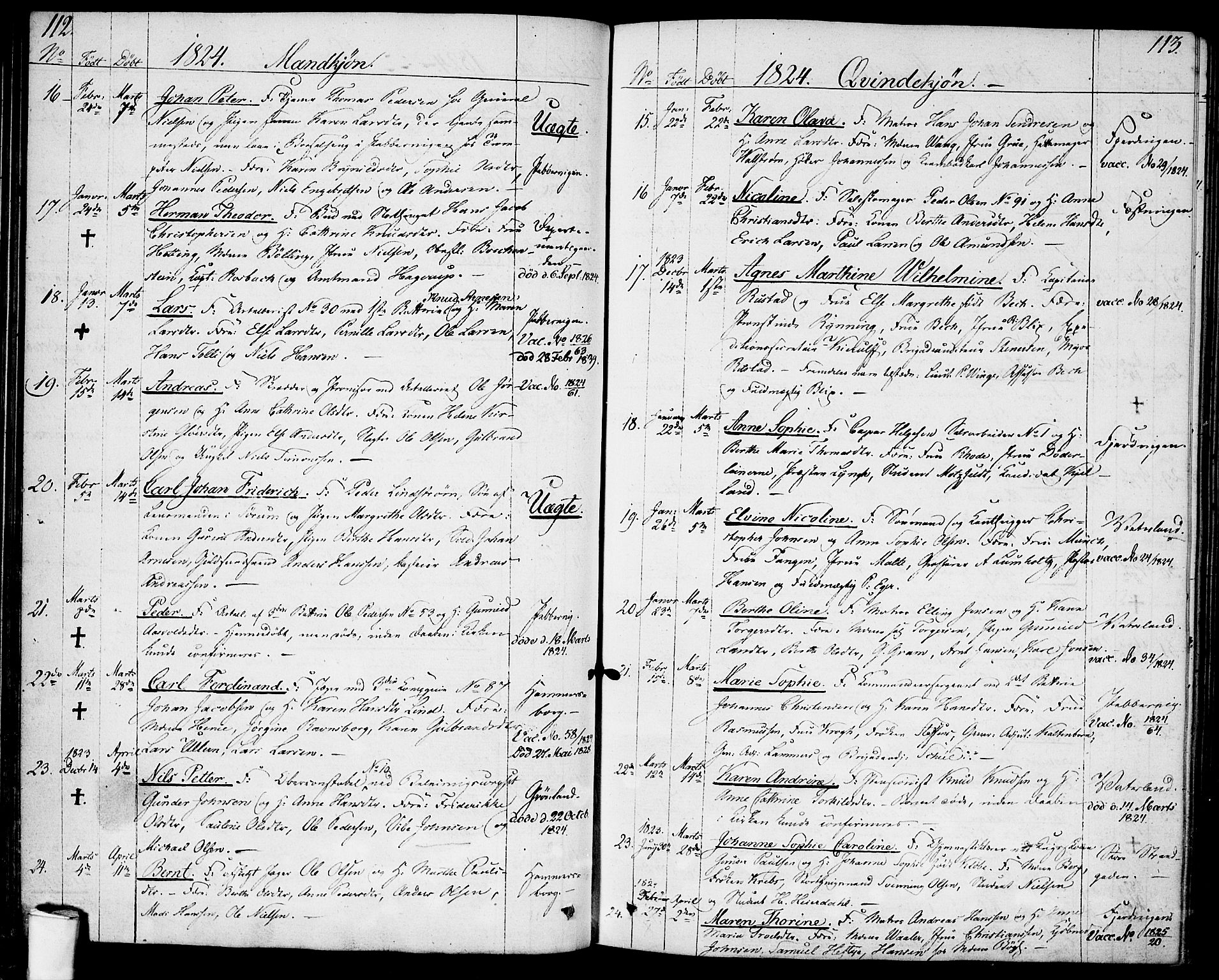 Garnisonsmenigheten Kirkebøker, SAO/A-10846/F/Fa/L0004: Parish register (official) no. 4, 1820-1828, p. 112-113