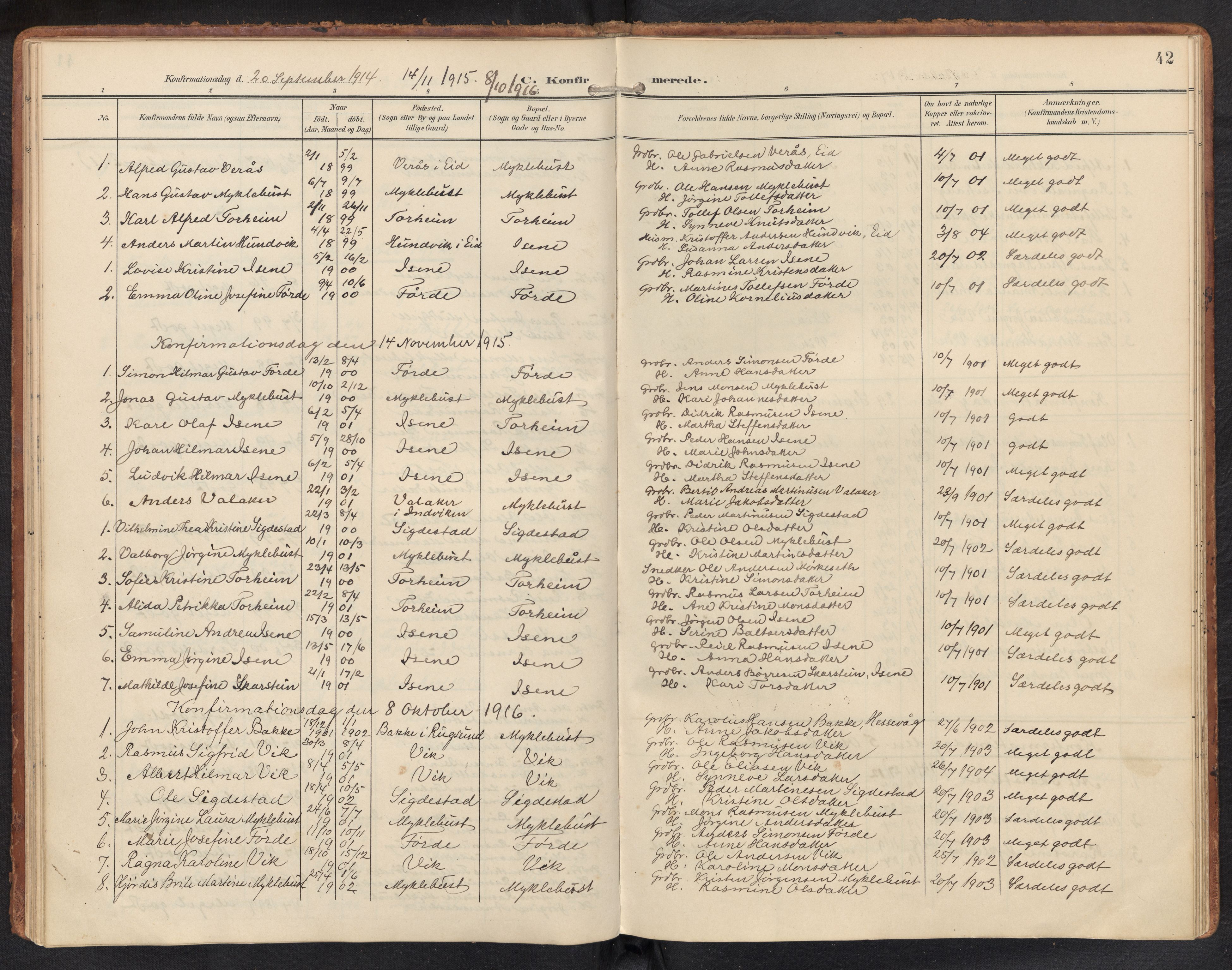 Davik sokneprestembete, SAB/A-79701/H/Haa/Haae/L0002: Parish register (official) no. E 2, 1901-1937, p. 41b-42a