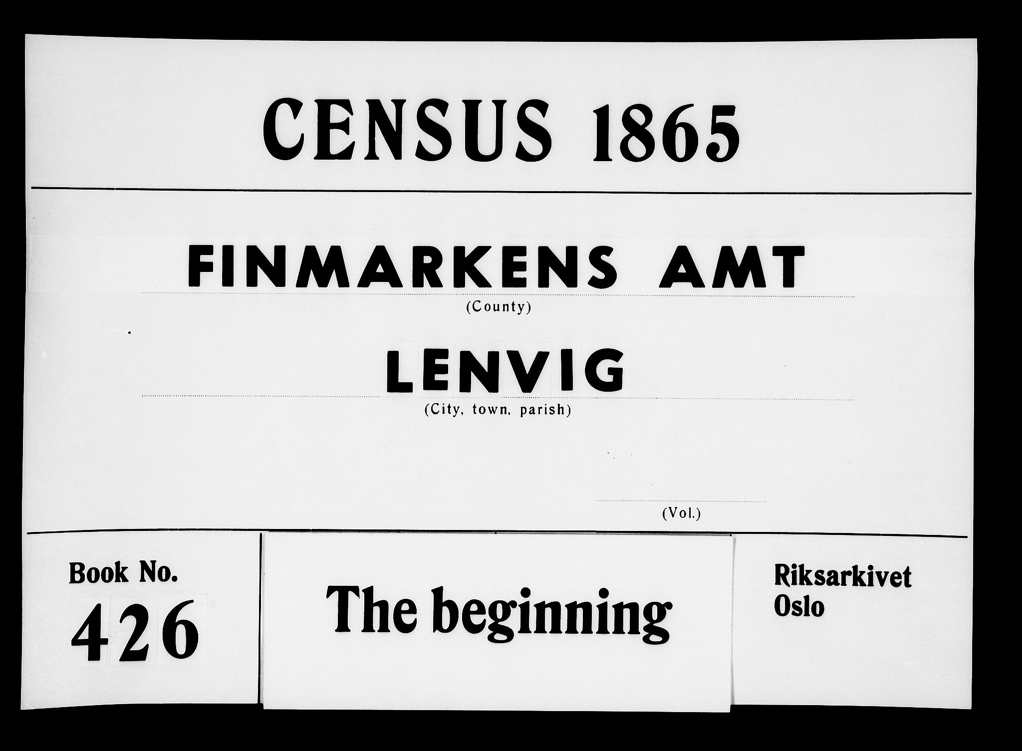 RA, 1865 census for Lenvik, 1865, p. 1