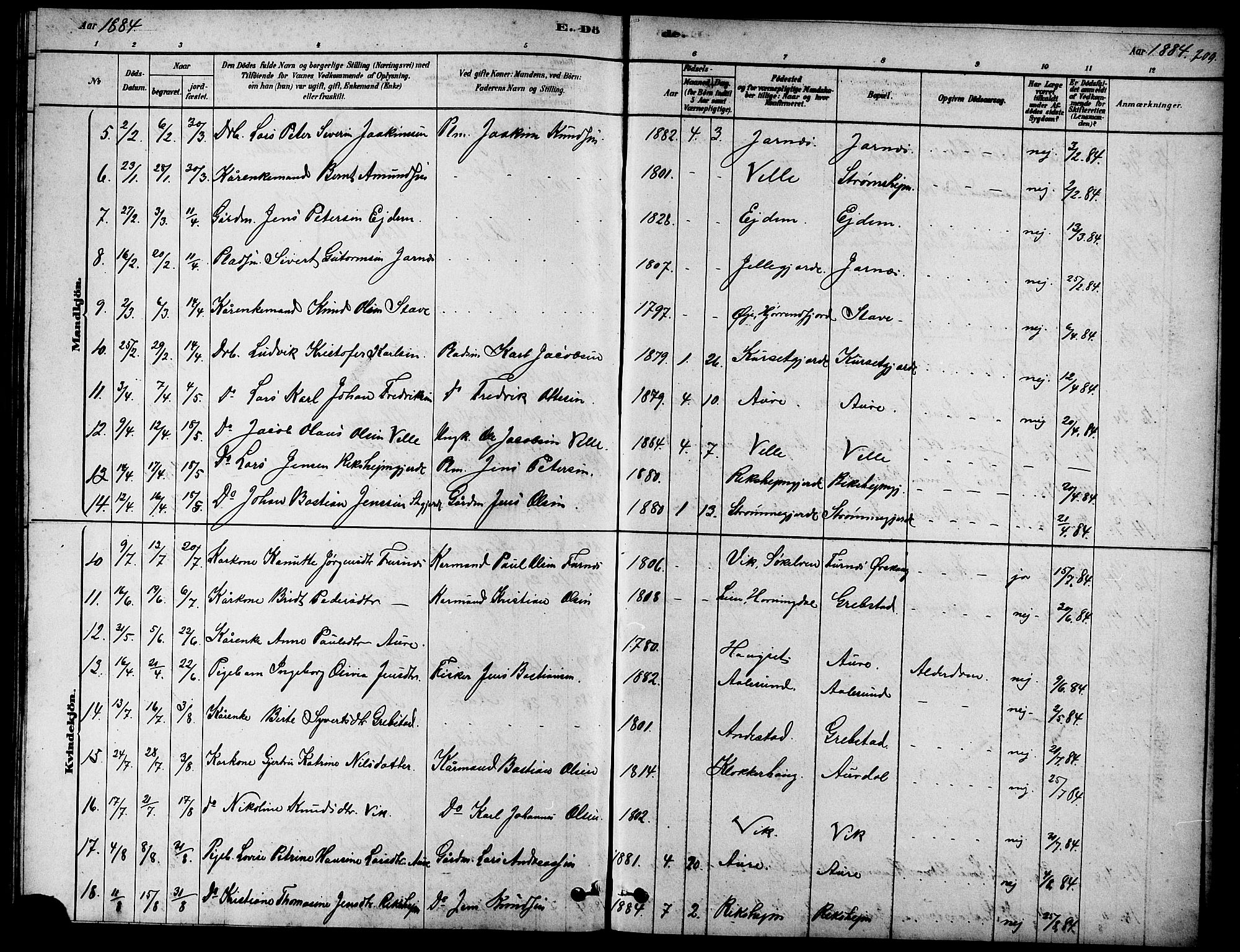 Ministerialprotokoller, klokkerbøker og fødselsregistre - Møre og Romsdal, AV/SAT-A-1454/523/L0339: Parish register (copy) no. 523C02, 1878-1891, p. 209