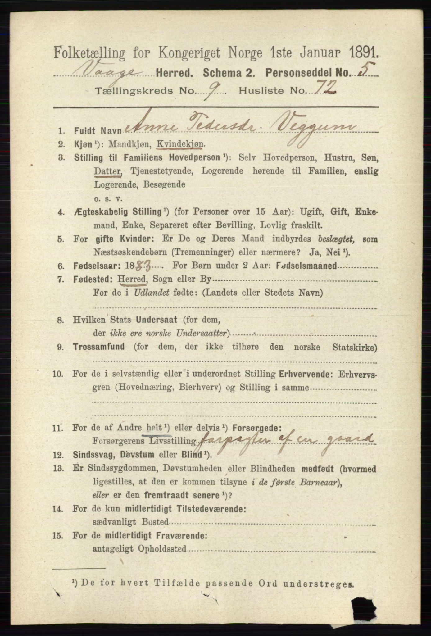 RA, 1891 census for 0515 Vågå, 1891, p. 5970