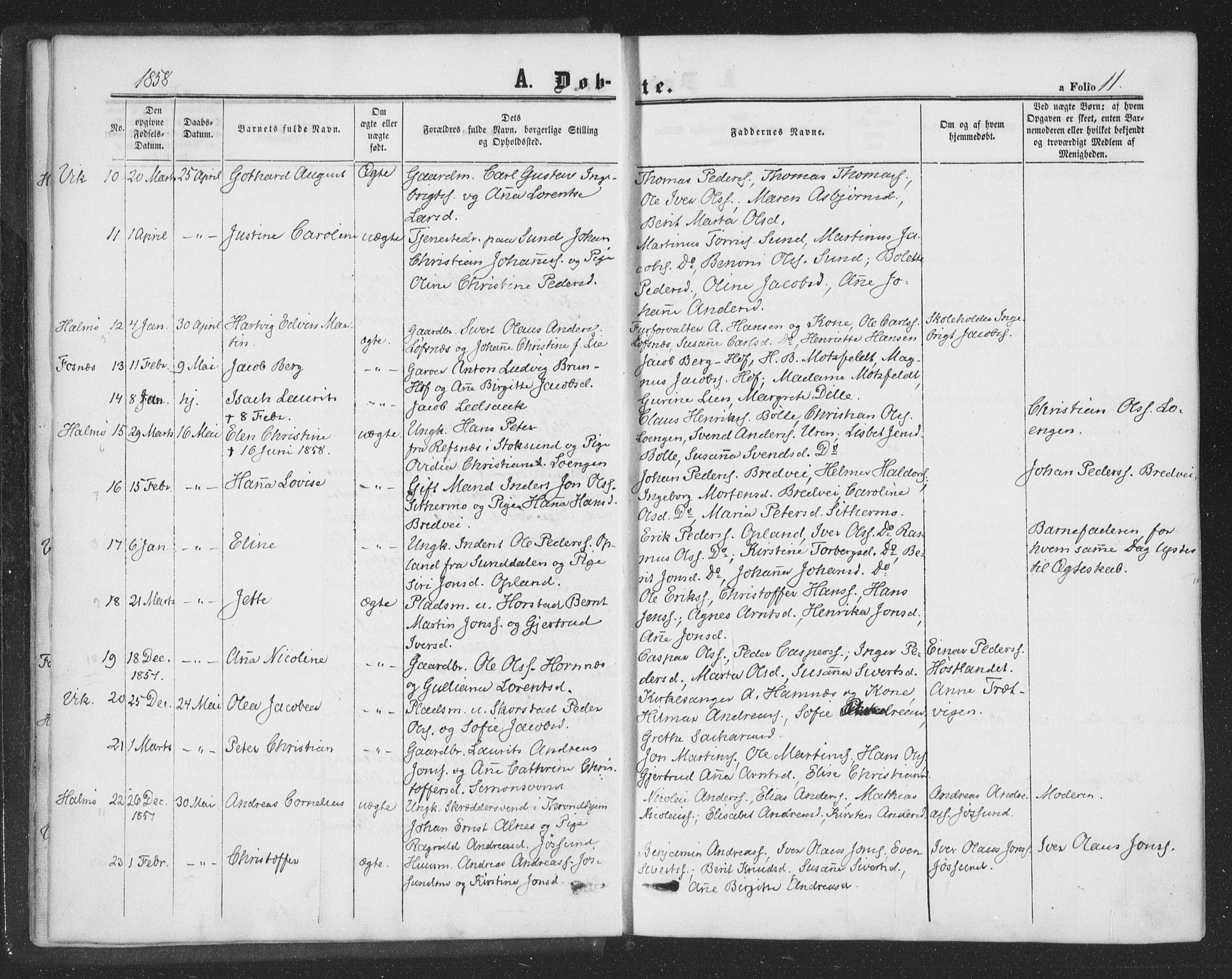 Ministerialprotokoller, klokkerbøker og fødselsregistre - Nord-Trøndelag, SAT/A-1458/773/L0615: Parish register (official) no. 773A06, 1857-1870, p. 11