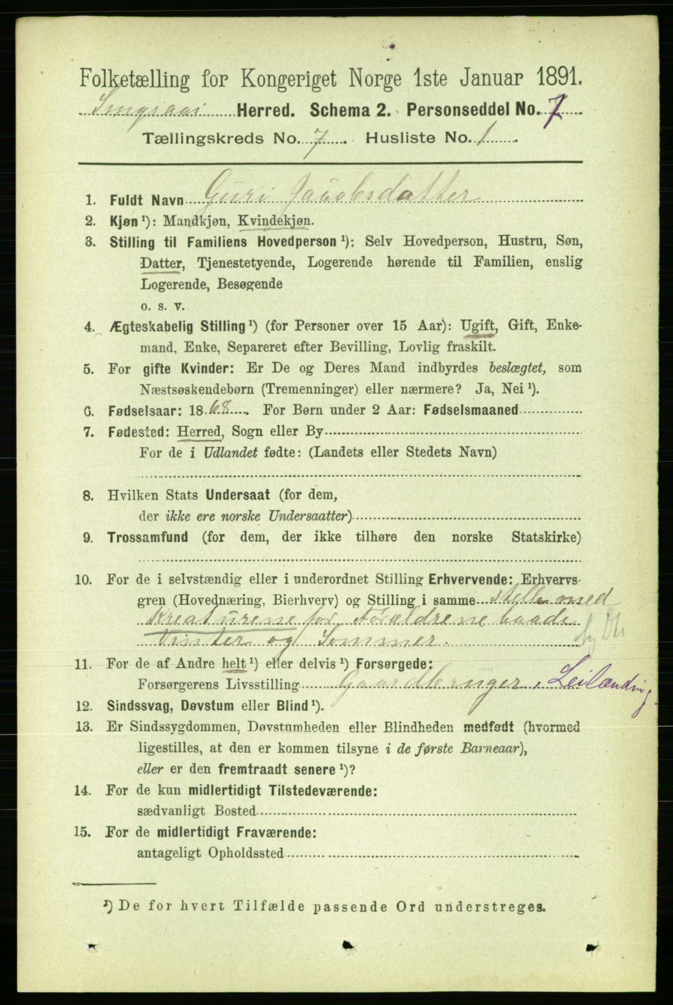 RA, 1891 census for 1646 Singsås, 1891, p. 1583