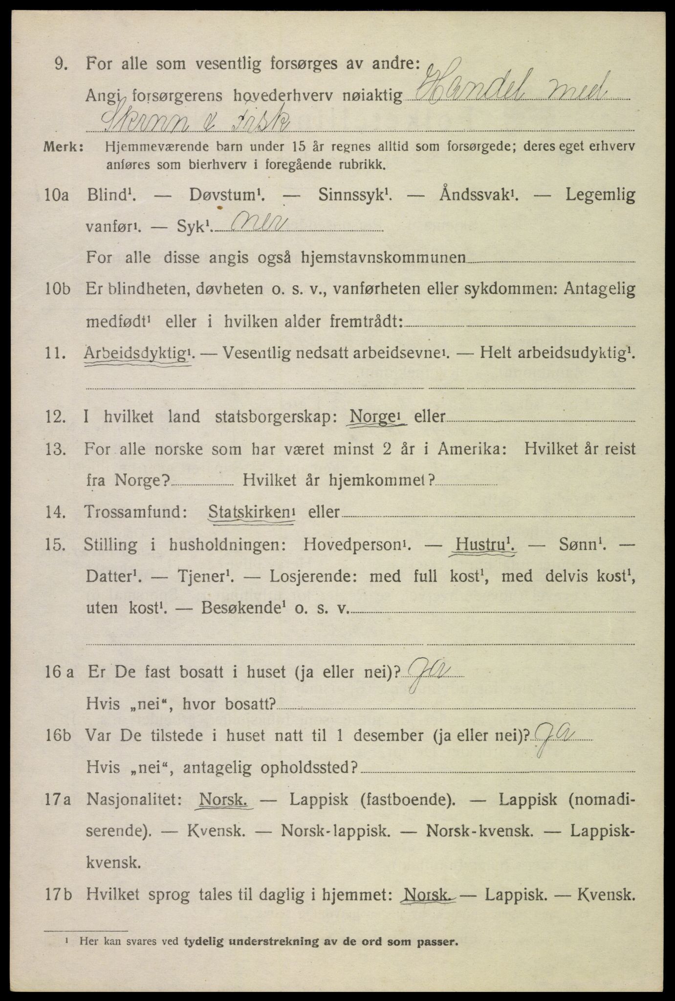 SAT, 1920 census for Sortland, 1920, p. 6513