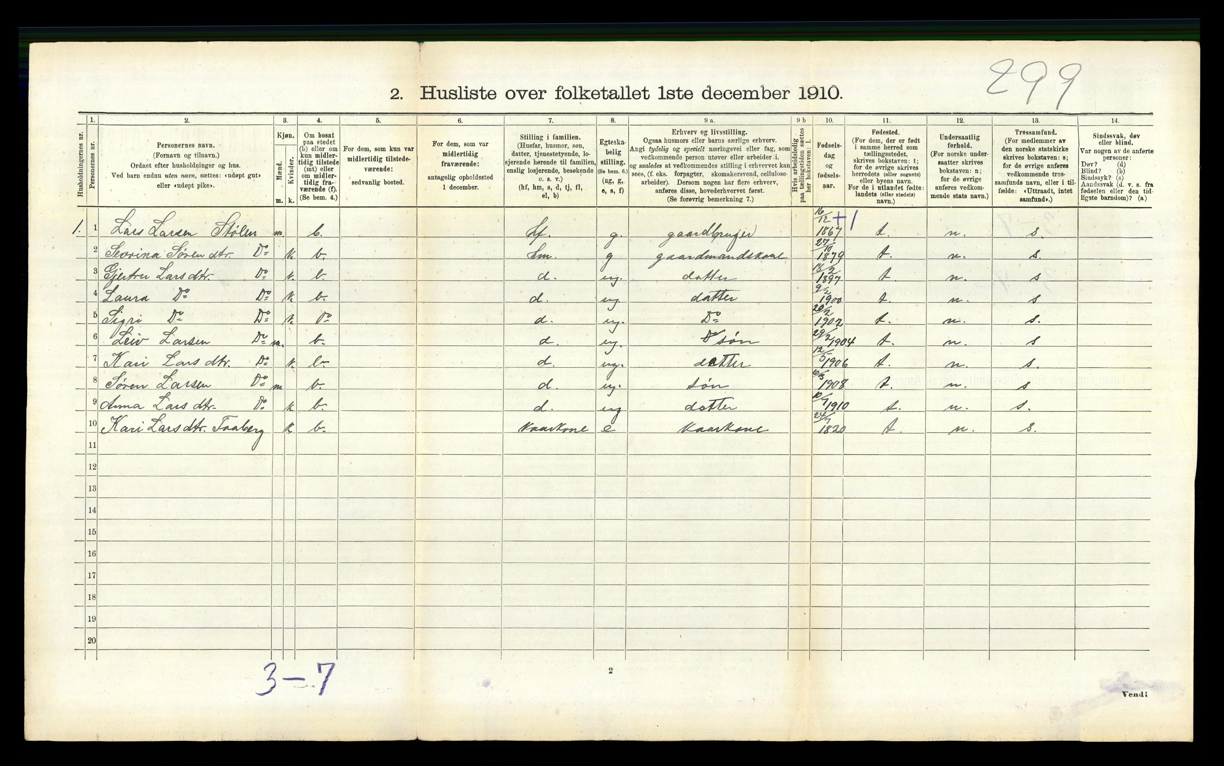 RA, 1910 census for Jostedal, 1910, p. 118