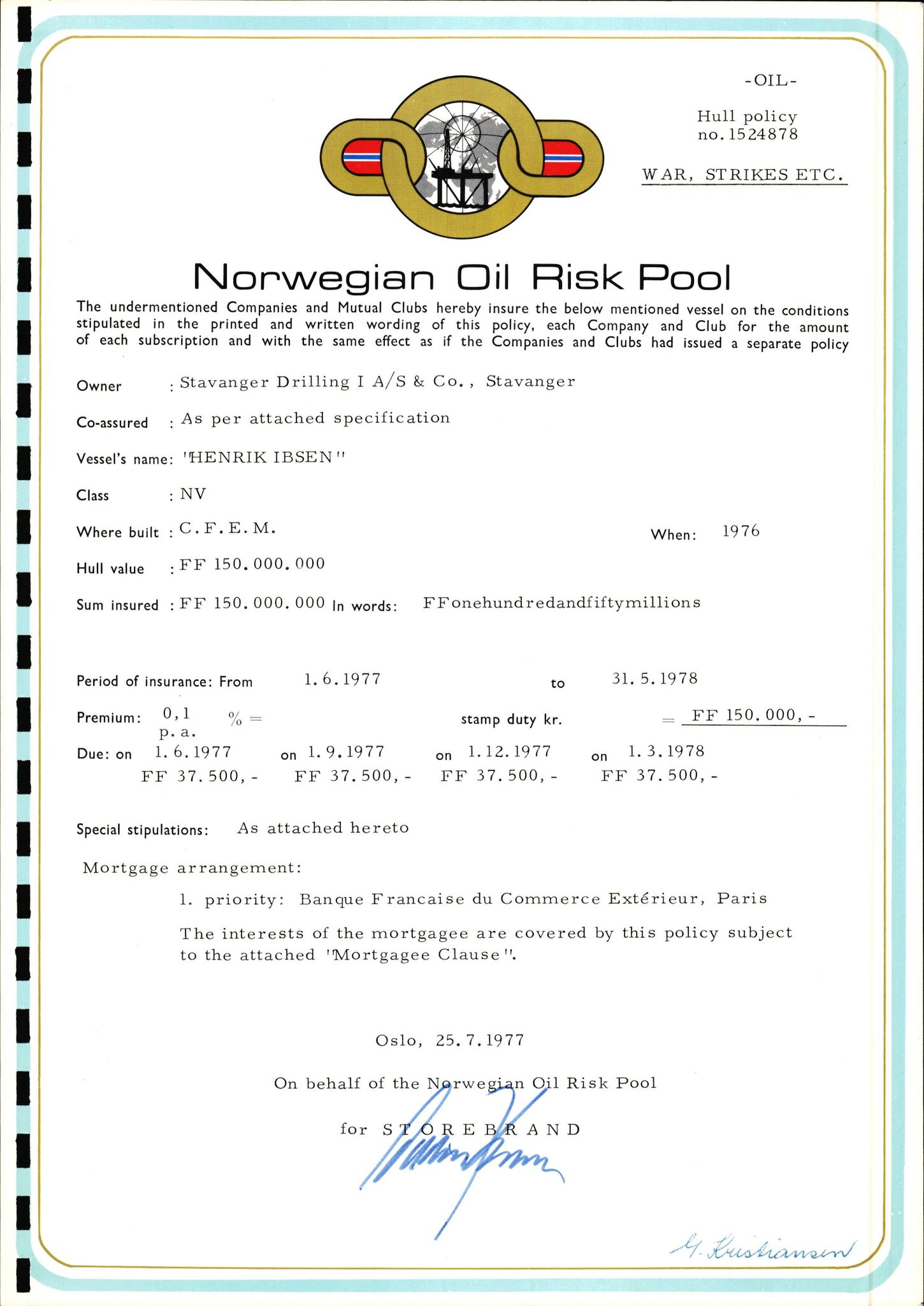 Pa 1503 - Stavanger Drilling AS, AV/SAST-A-101906/2/E/Ec/Eca/L0010: Forsikring, 1976-1983