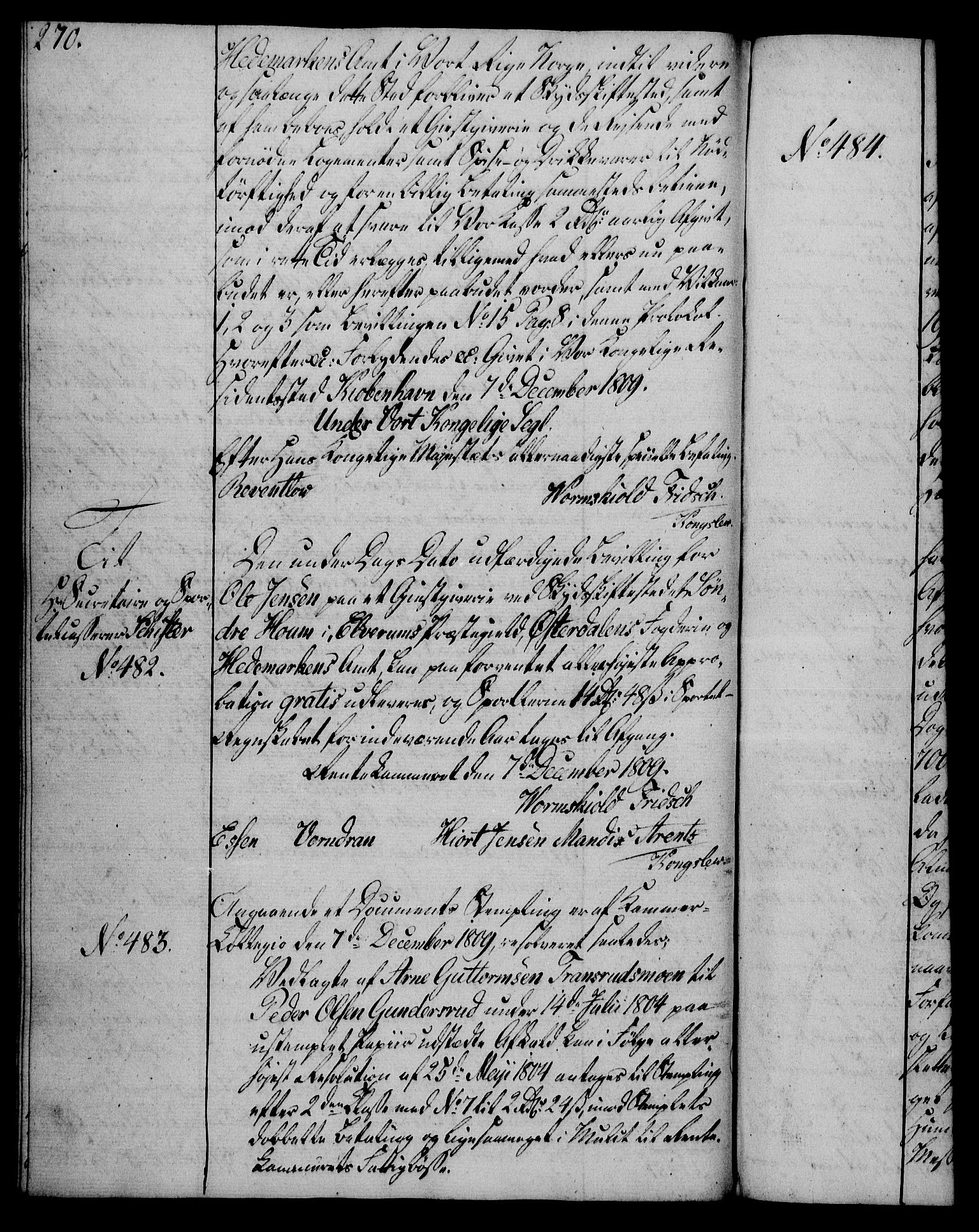 Rentekammeret, Kammerkanselliet, RA/EA-3111/G/Gg/Gga/L0019: Norsk ekspedisjonsprotokoll med register (merket RK 53.19), 1807-1810, p. 270