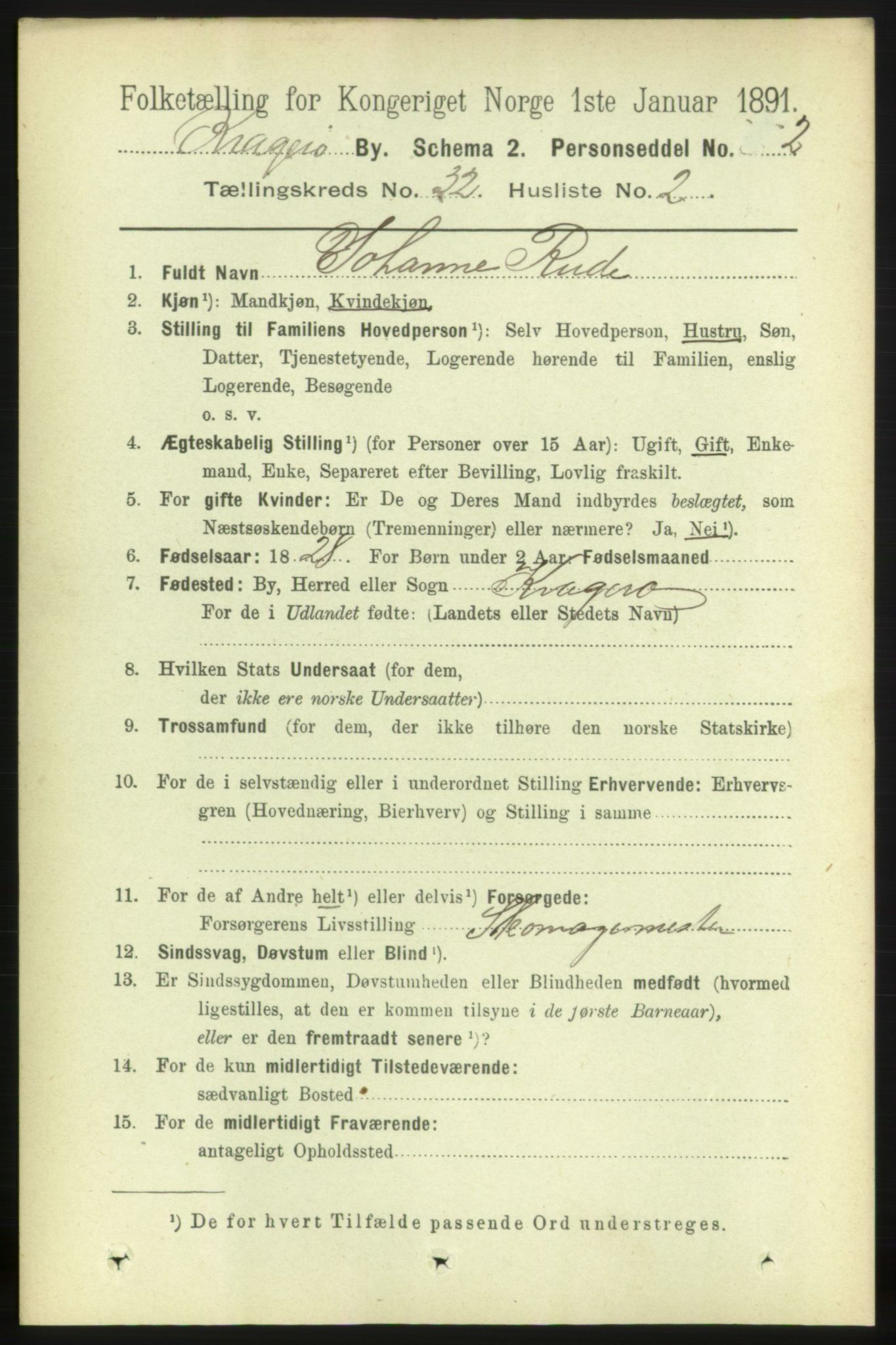 RA, 1891 census for 0801 Kragerø, 1891, p. 5794