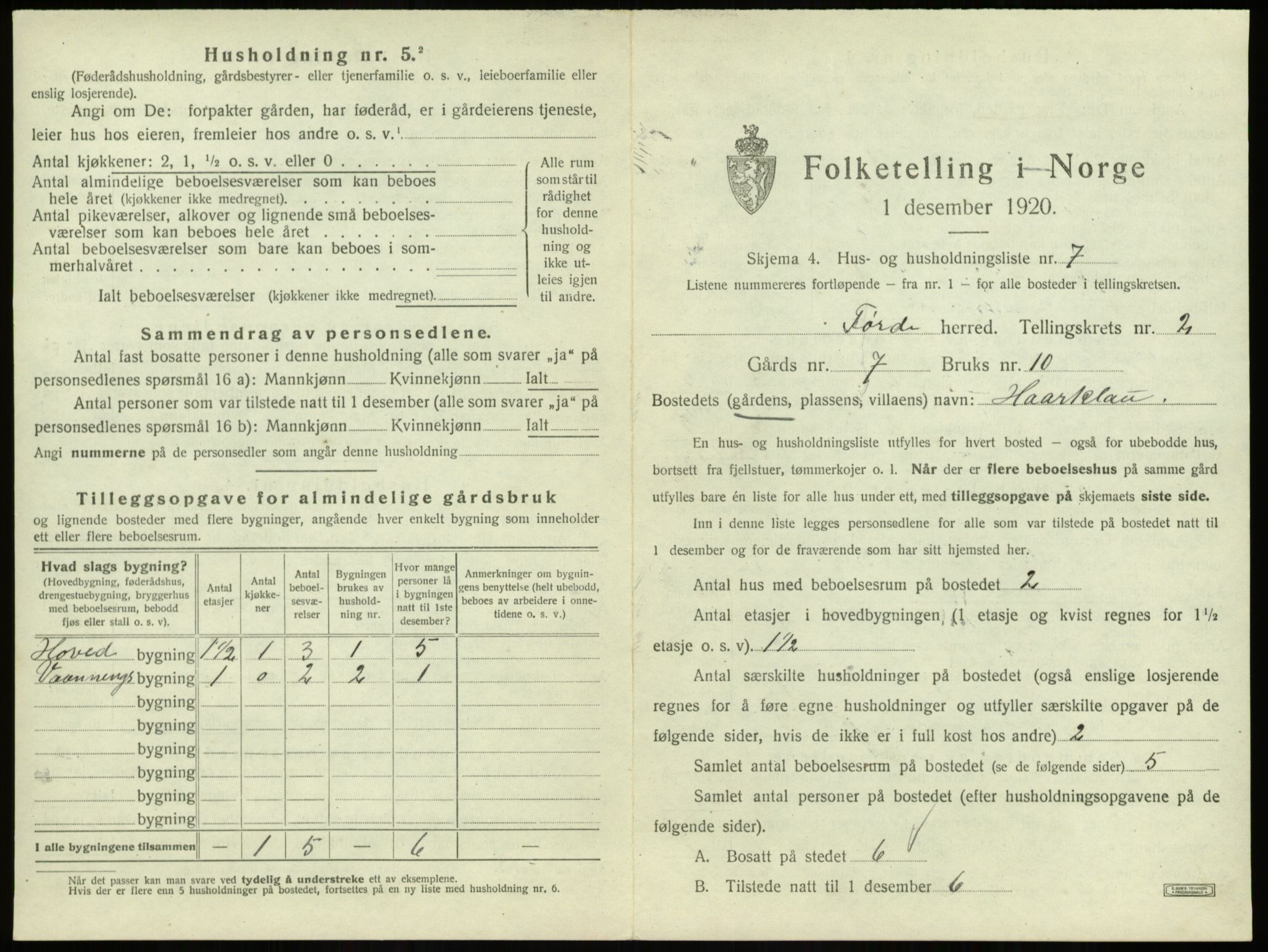 SAB, 1920 census for Førde, 1920, p. 125