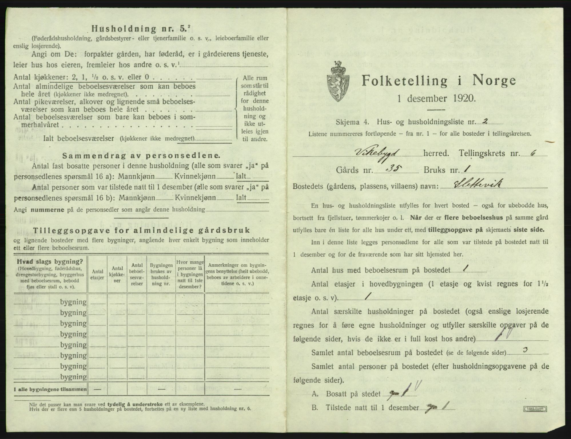 SAB, 1920 census for Vikebygd, 1920, p. 367