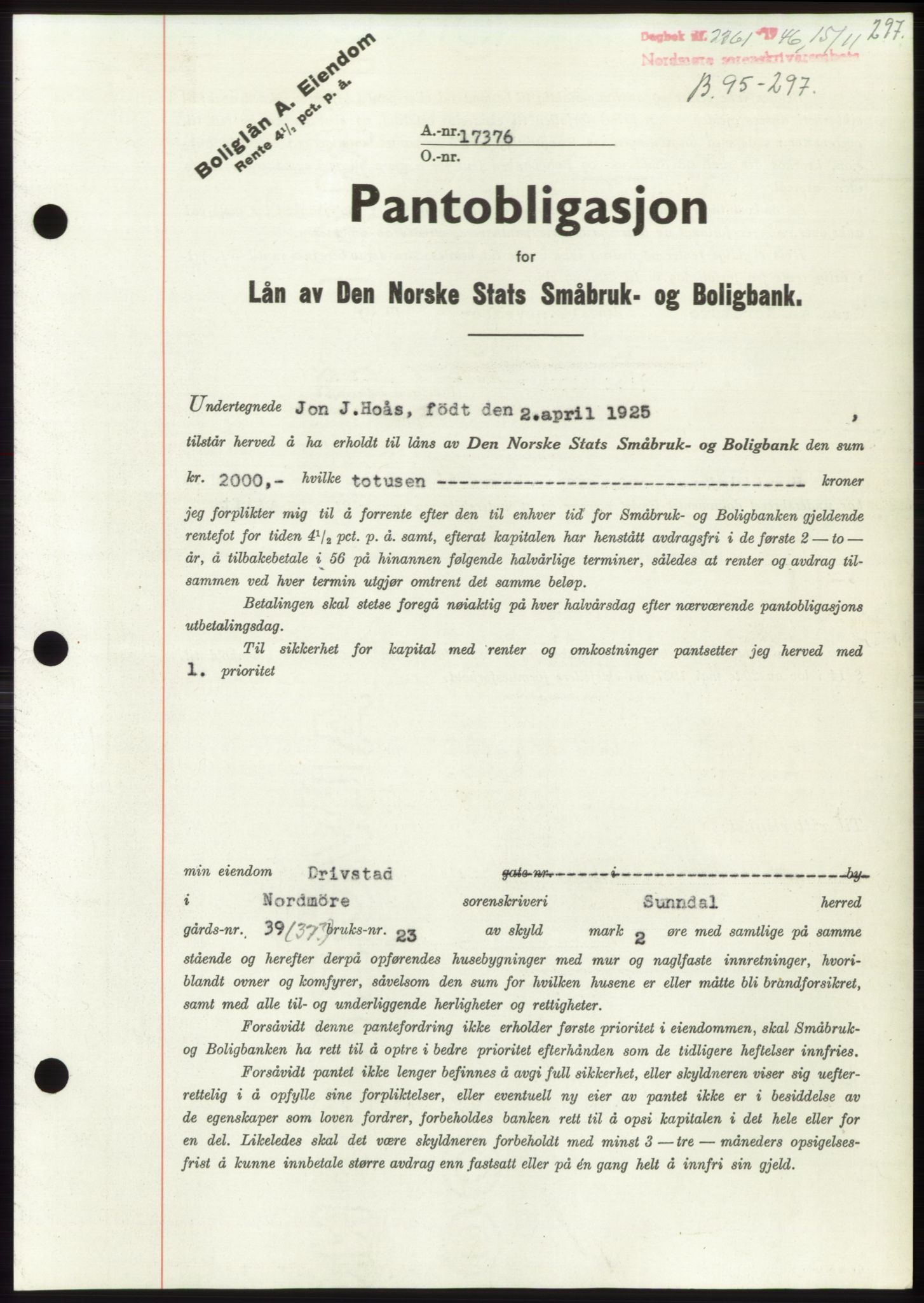 Nordmøre sorenskriveri, AV/SAT-A-4132/1/2/2Ca: Mortgage book no. B95, 1946-1947, Diary no: : 2361/1946