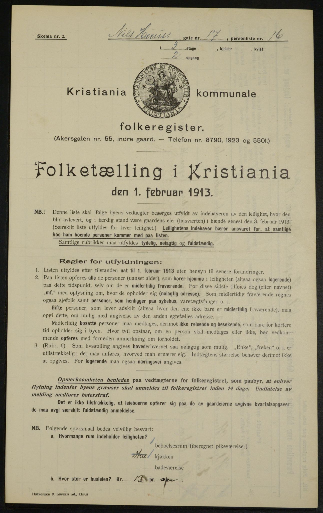 OBA, Municipal Census 1913 for Kristiania, 1913, p. 71018