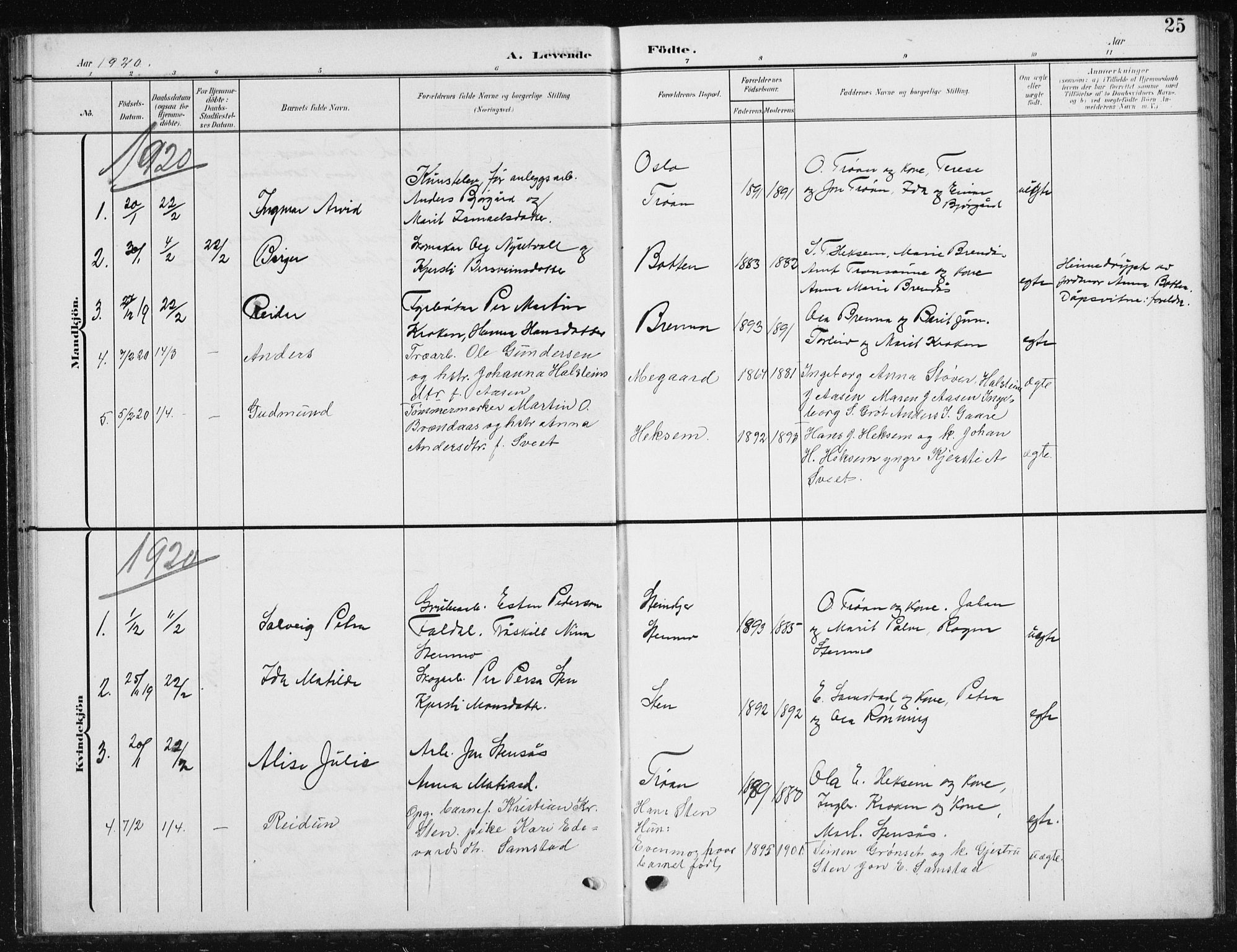 Ministerialprotokoller, klokkerbøker og fødselsregistre - Sør-Trøndelag, SAT/A-1456/685/L0979: Parish register (copy) no. 685C04, 1908-1933, p. 25