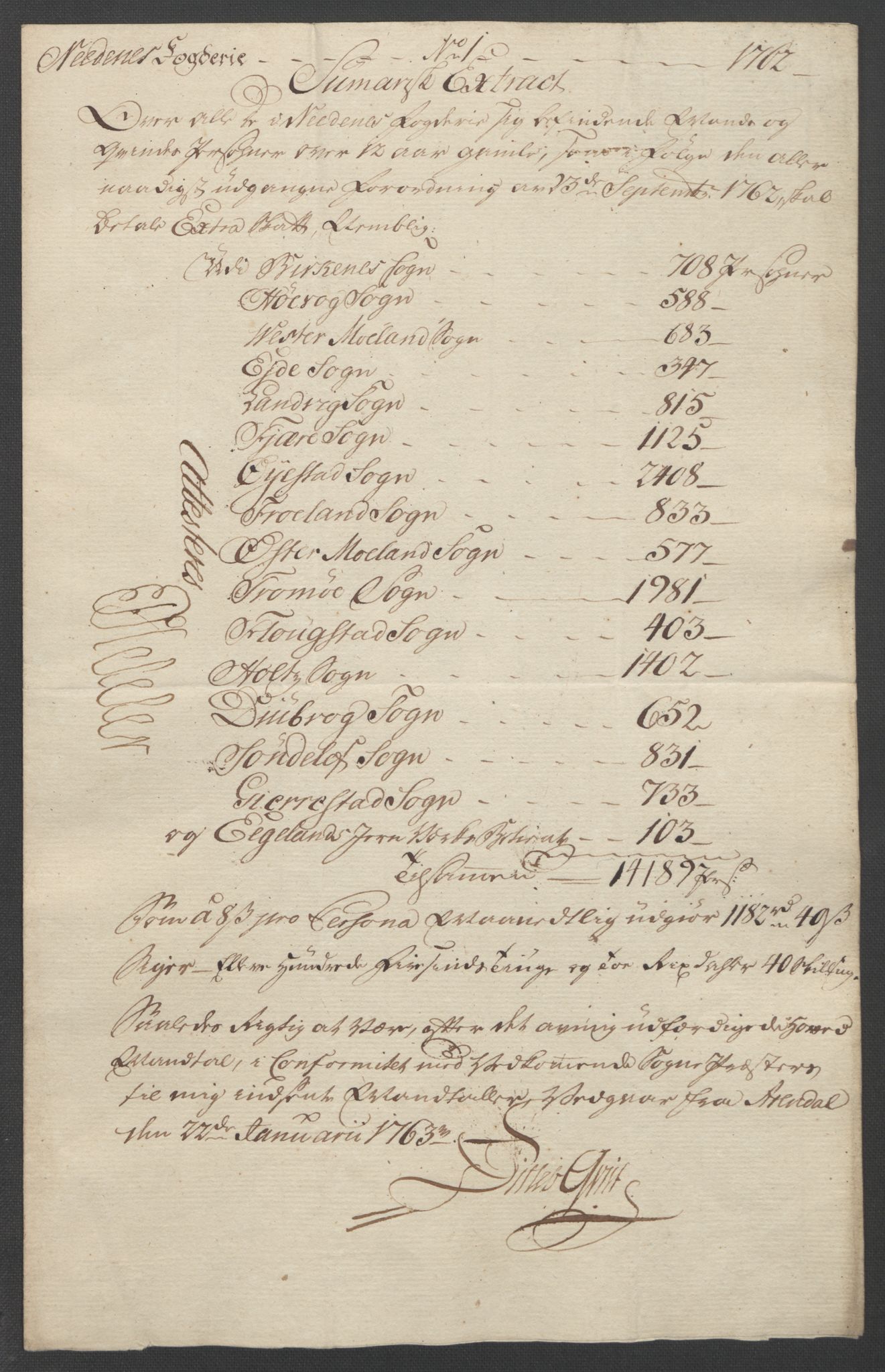 Rentekammeret inntil 1814, Reviderte regnskaper, Fogderegnskap, AV/RA-EA-4092/R39/L2424: Ekstraskatten Nedenes, 1762-1767, p. 13