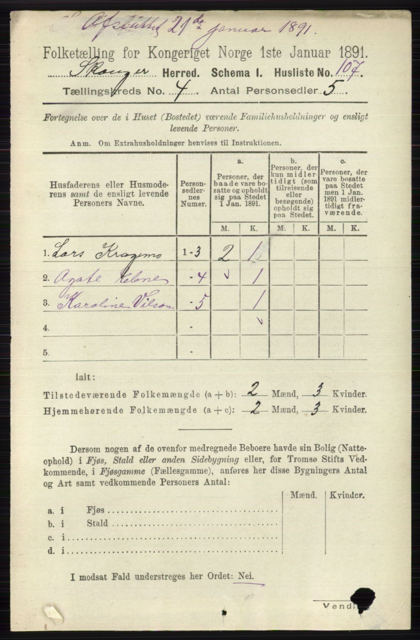 RA, 1891 census for 0712 Skoger, 1891, p. 2258