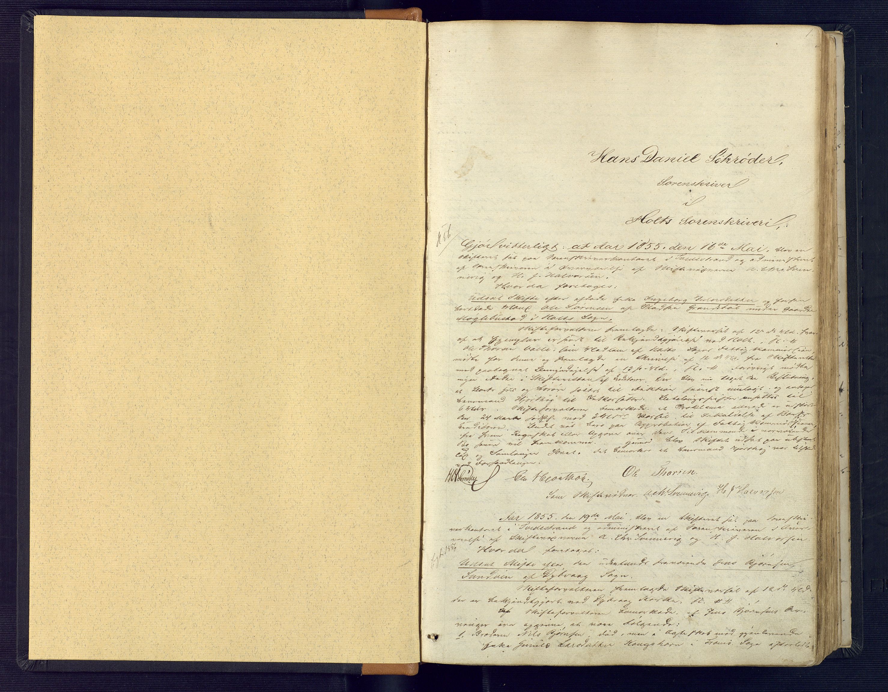 Holt sorenskriveri, AV/SAK-1221-0002/H/Hc/L0013: Skiftebehandlingsprotokoll nr. 4, 1855-1866, p. 1