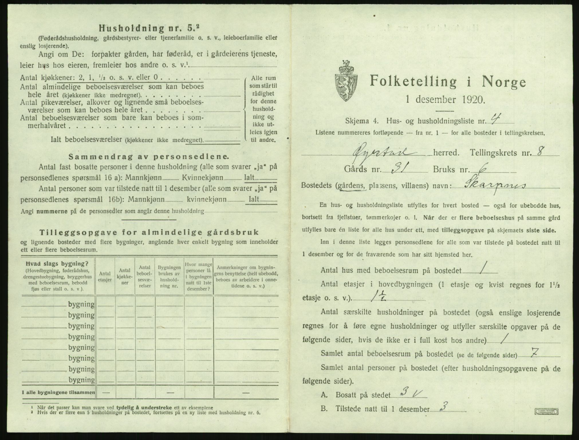 SAK, 1920 census for Øyestad, 1920, p. 742